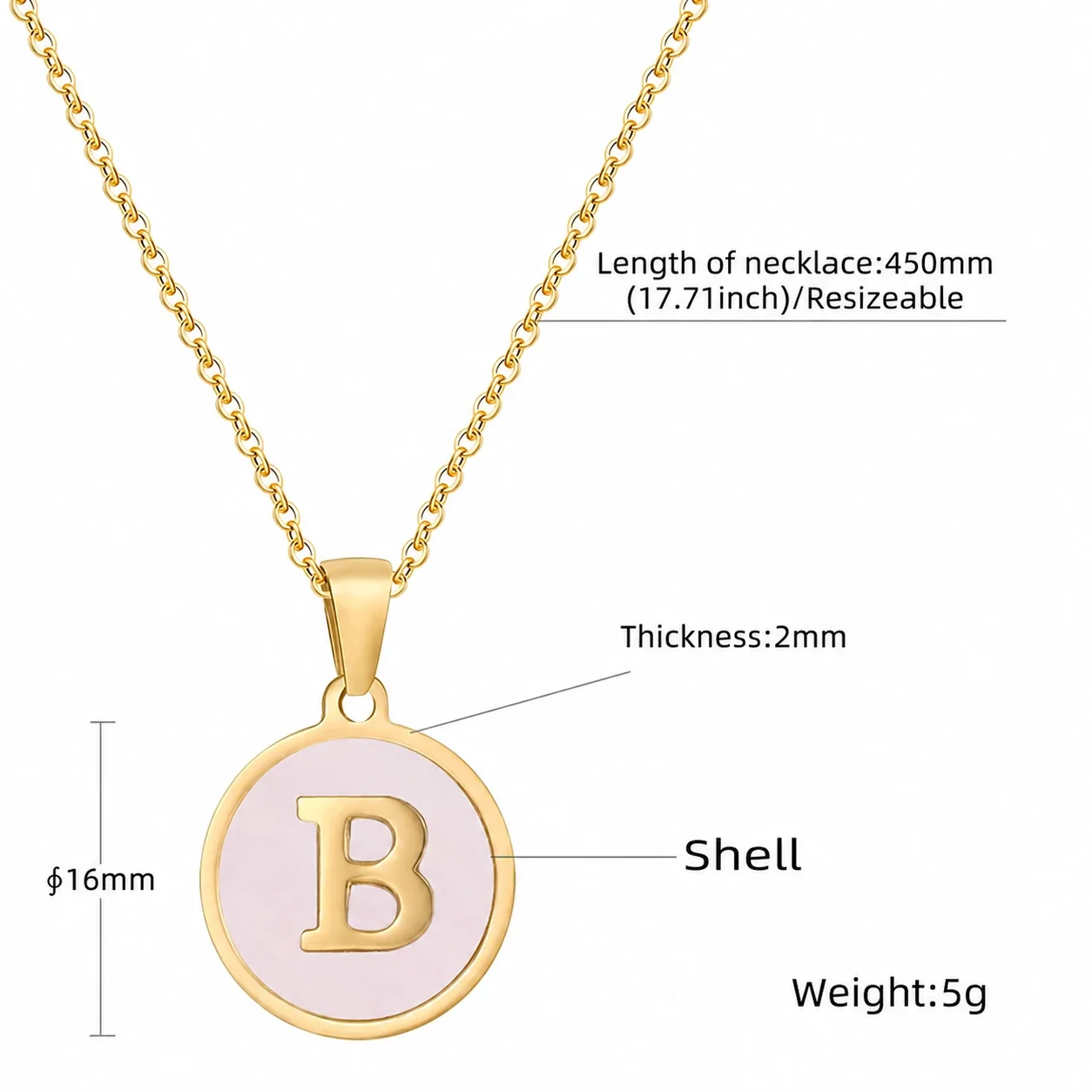 Refined 18K Gold-Plated Round Shell Initial Pendant Necklace - Gold B