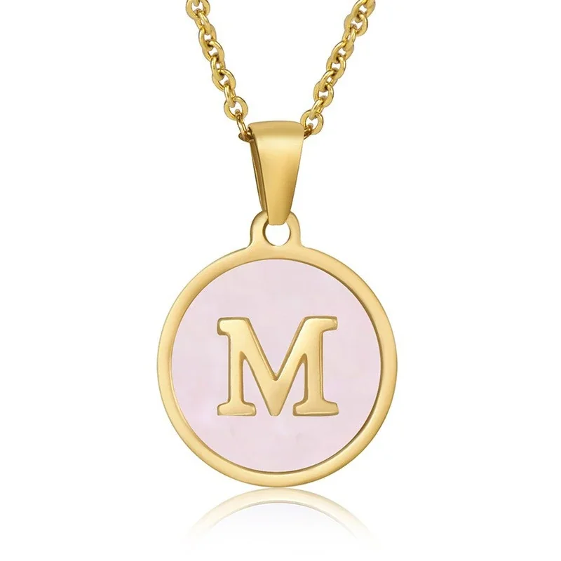 Refined 18K Gold-Plated Round Shell Initial Pendant Necklace - Gold V