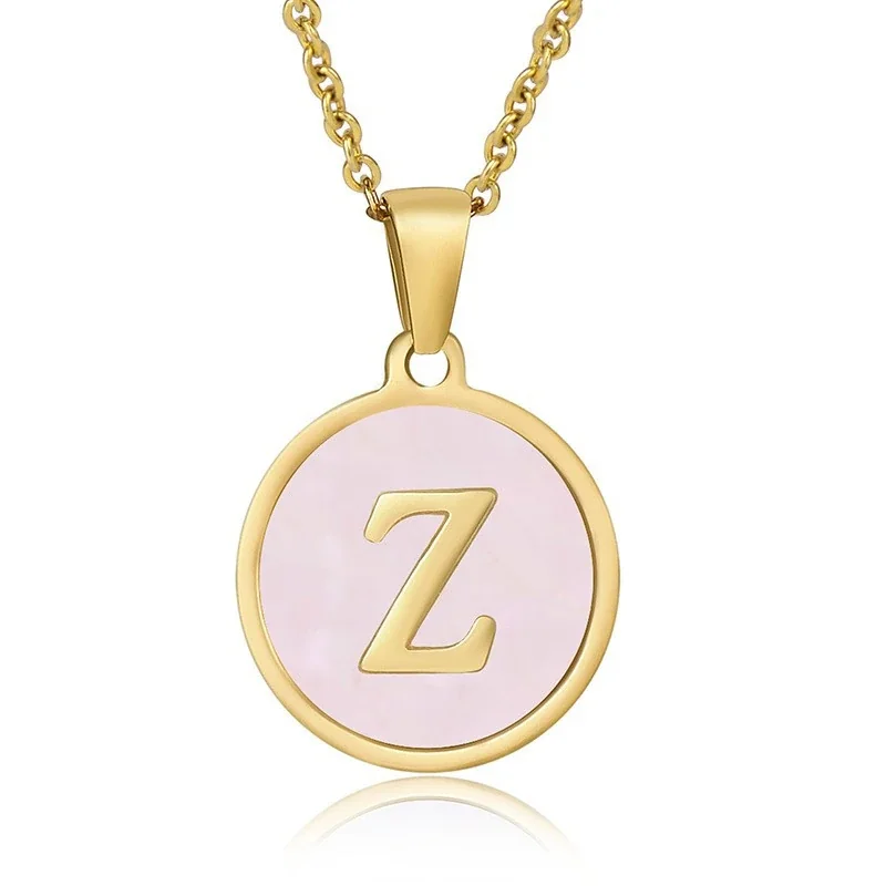 Refined 18K Gold-Plated Round Shell Initial Pendant Necklace - Gold Z