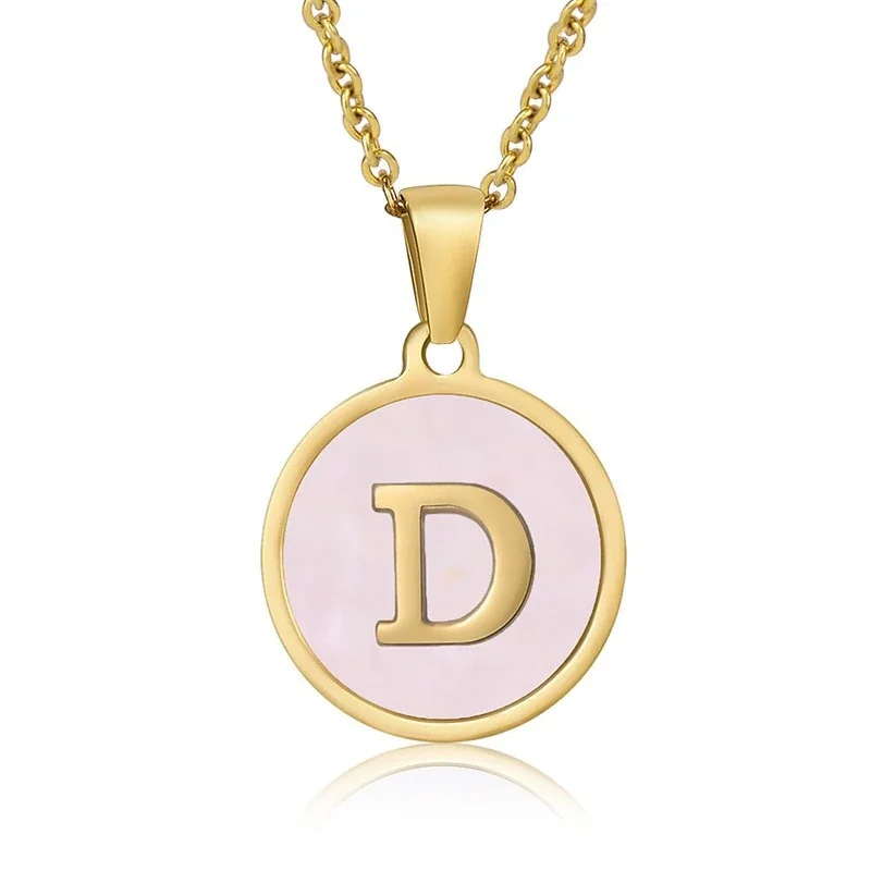 Refined 18K Gold-Plated Round Shell Initial Pendant Necklace - Gold D