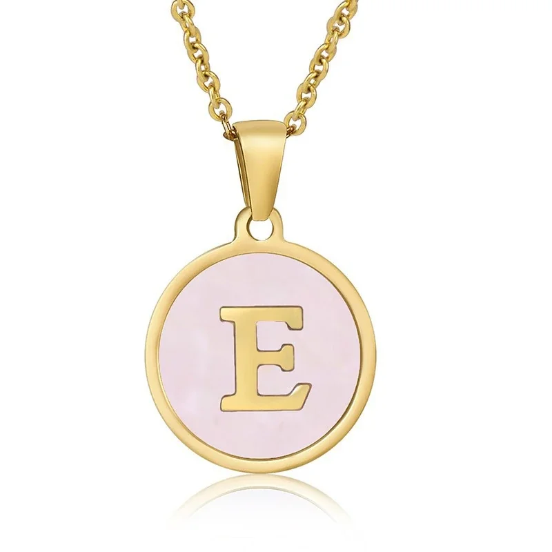 Refined 18K Gold-Plated Round Shell Initial Pendant Necklace - Gold E