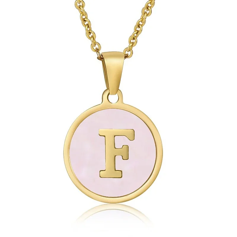 Refined 18K Gold-Plated Round Shell Initial Pendant Necklace - Gold F