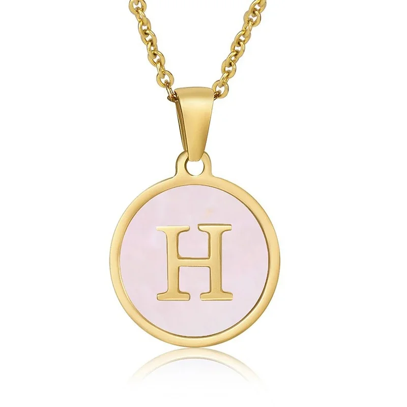 Refined 18K Gold-Plated Round Shell Initial Pendant Necklace - Gold H