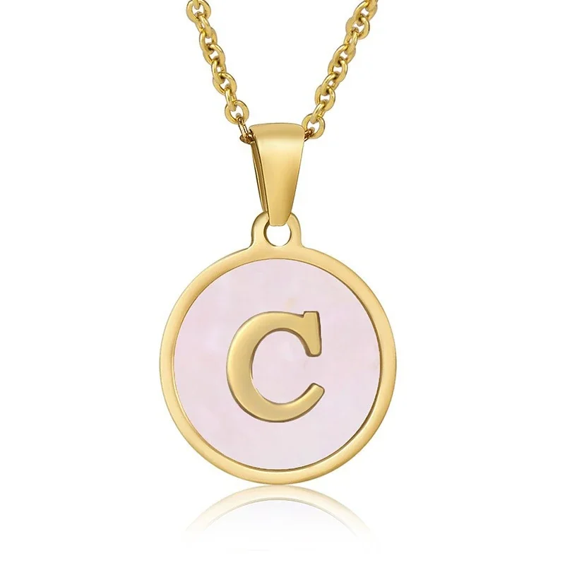 Refined 18K Gold-Plated Round Shell Initial Pendant Necklace - Gold J