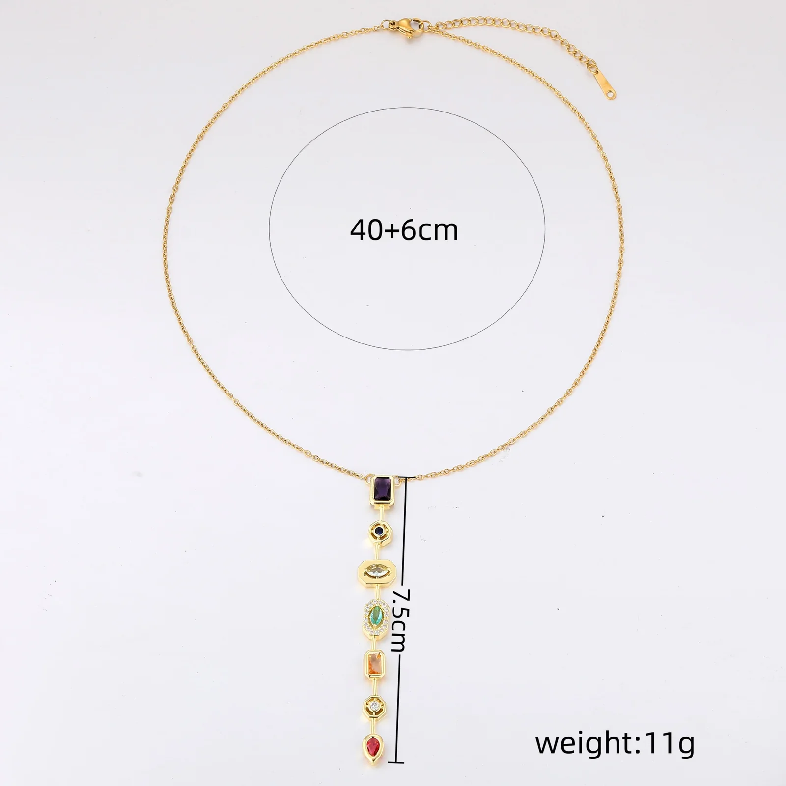 Foto prodotto: Pendant Necklace: Seven Geometric Crystal Stations, Stainless Steel