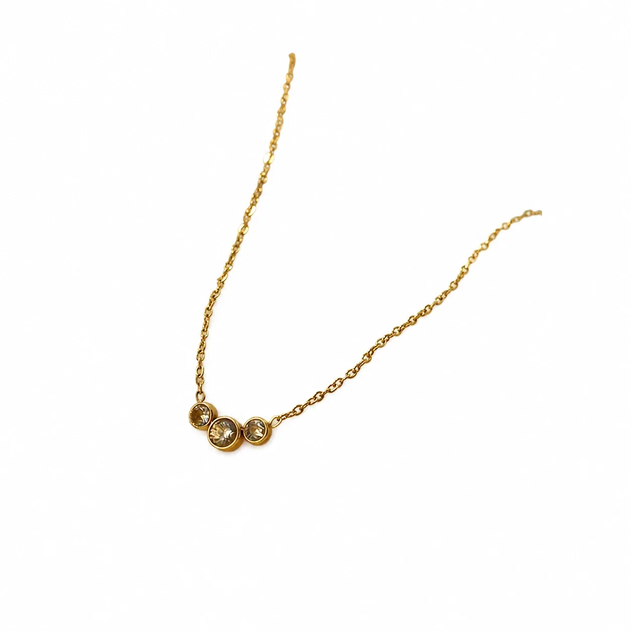 Delicate Gold-Plated Triple Bezel Pendant Necklace