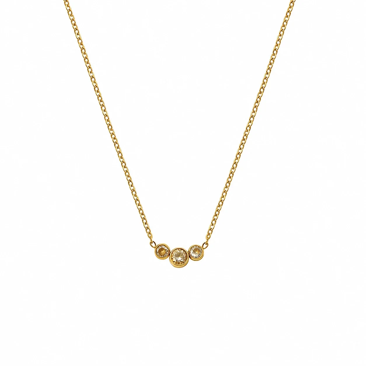 Delicate Gold-Plated Triple Bezel Pendant Necklace