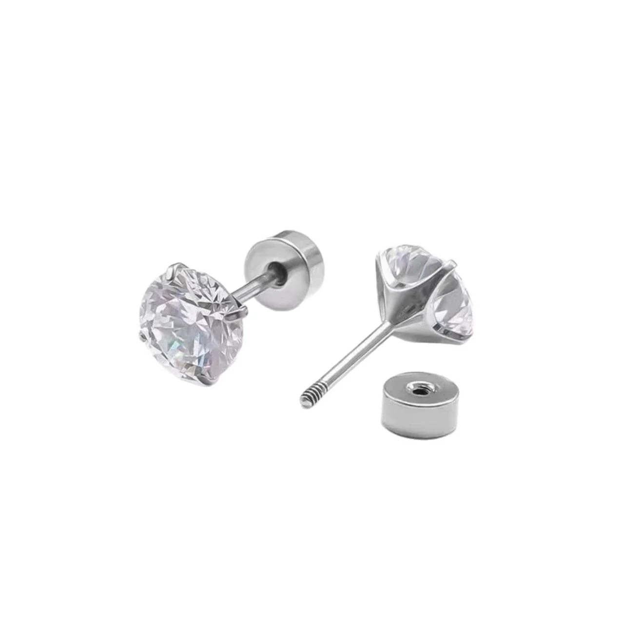 Polished 316 Stainless Four-Prong CZ Stud Earrings