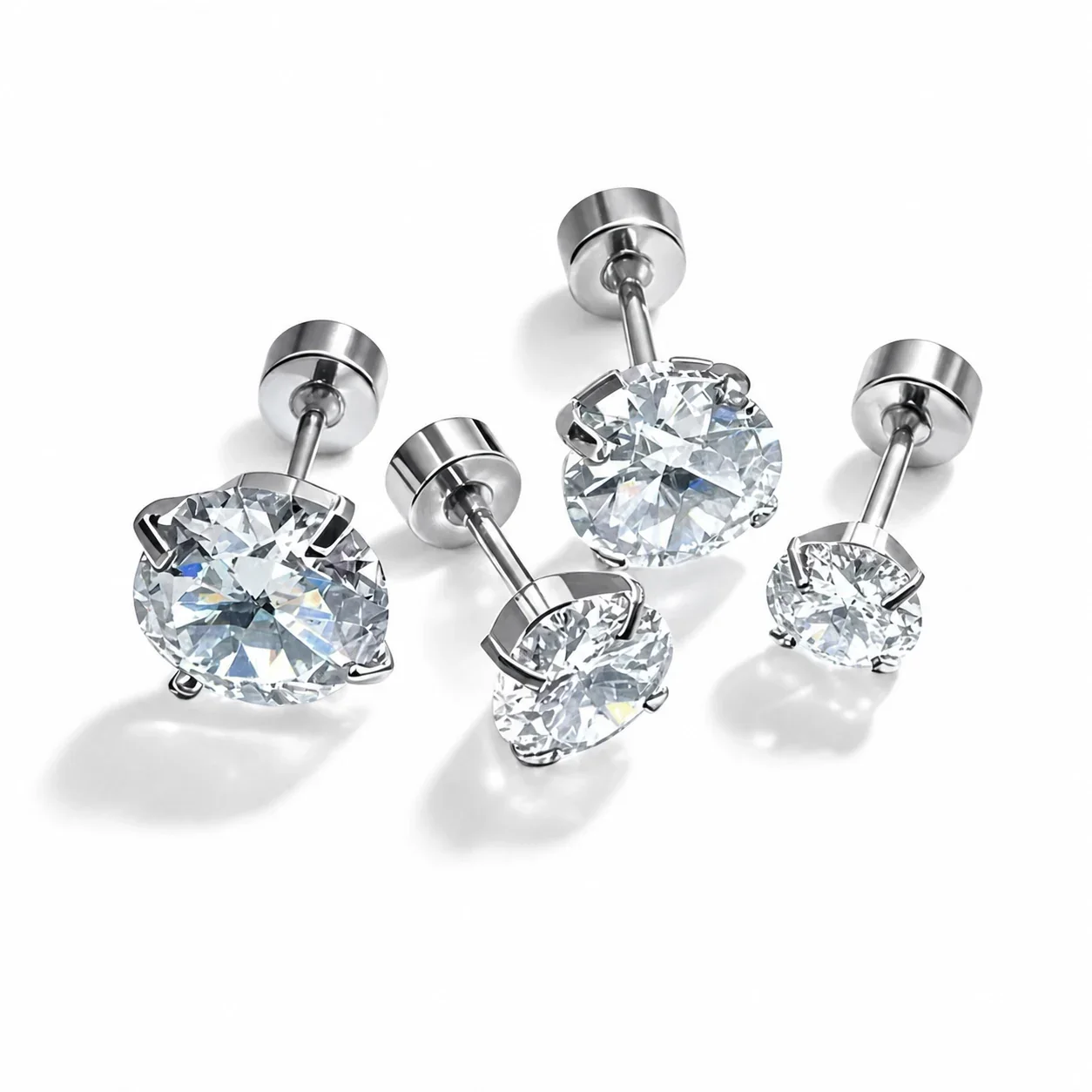 Polished 316 Stainless Four-Prong CZ Stud Earrings