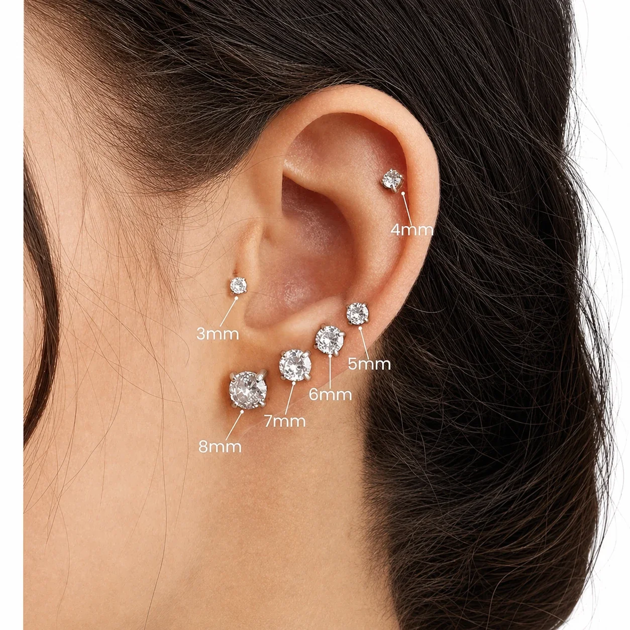 Polished 316 Stainless Four-Prong CZ Stud Earrings