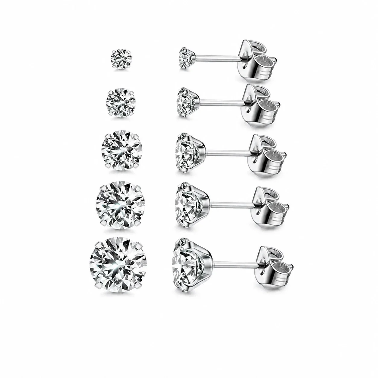 Refined Stainless Steel Round CZ Stud Earrings
