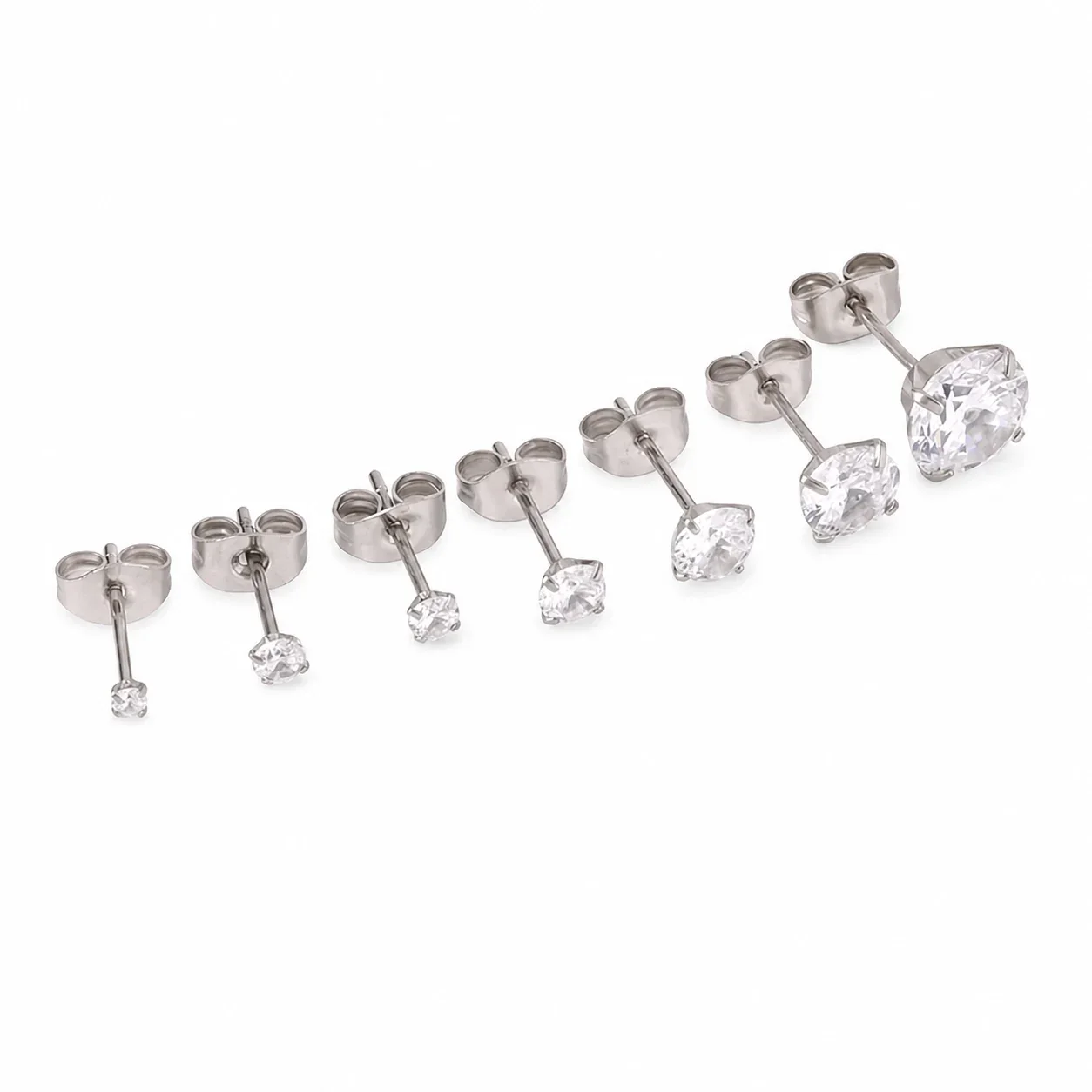 Refined Stainless Steel Round CZ Stud Earrings