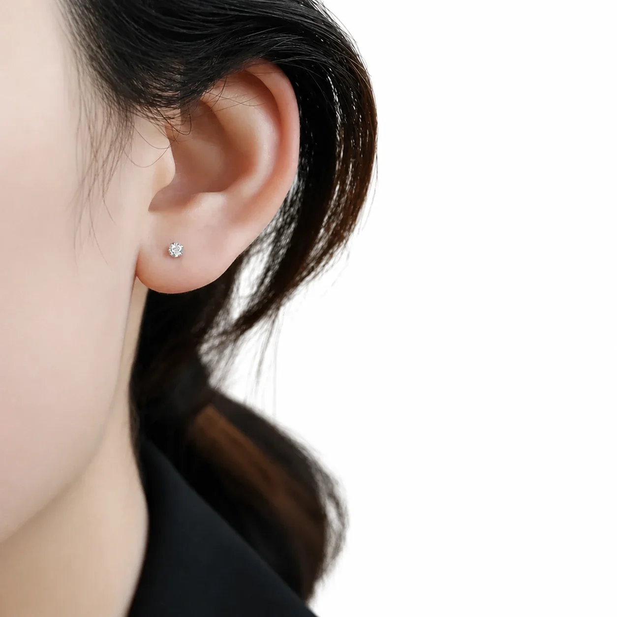 Refined Stainless Steel Round CZ Stud Earrings