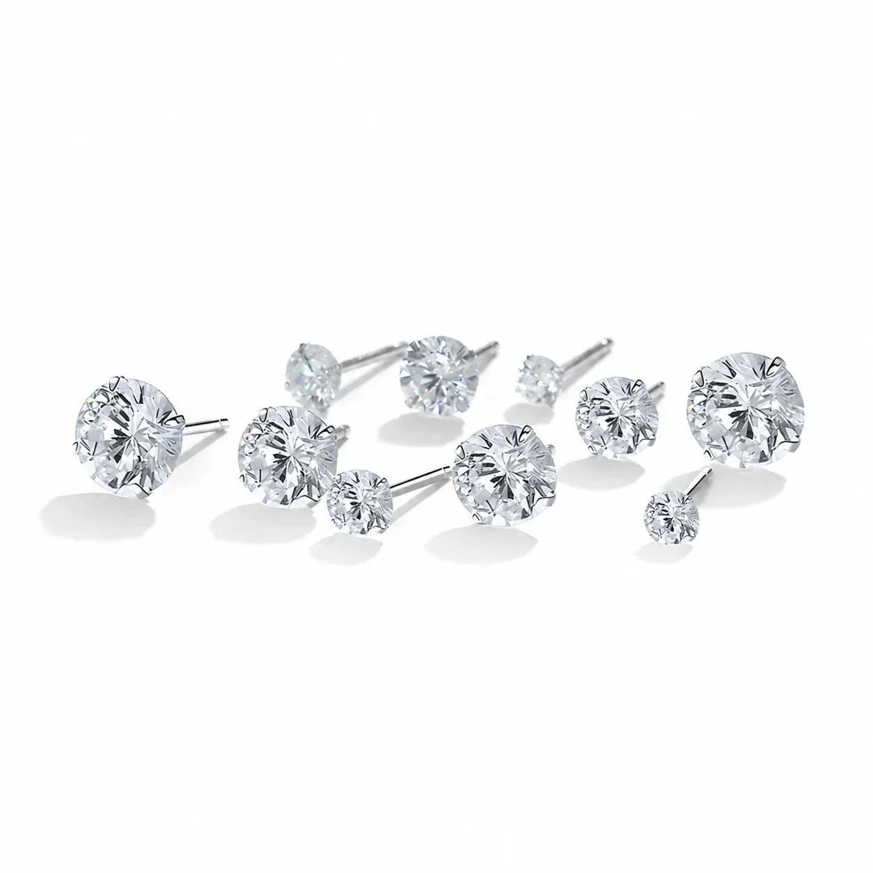 Refined Stainless Steel Round CZ Stud Earrings