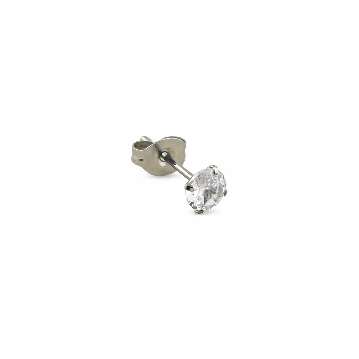 Refined Stainless Steel Round CZ Stud Earrings - Silver