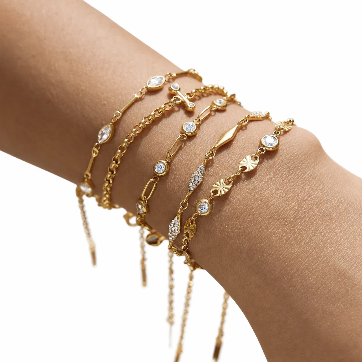 Delicate 18K Gold-Plated Rolo Chain CZ Toggle Bracelet