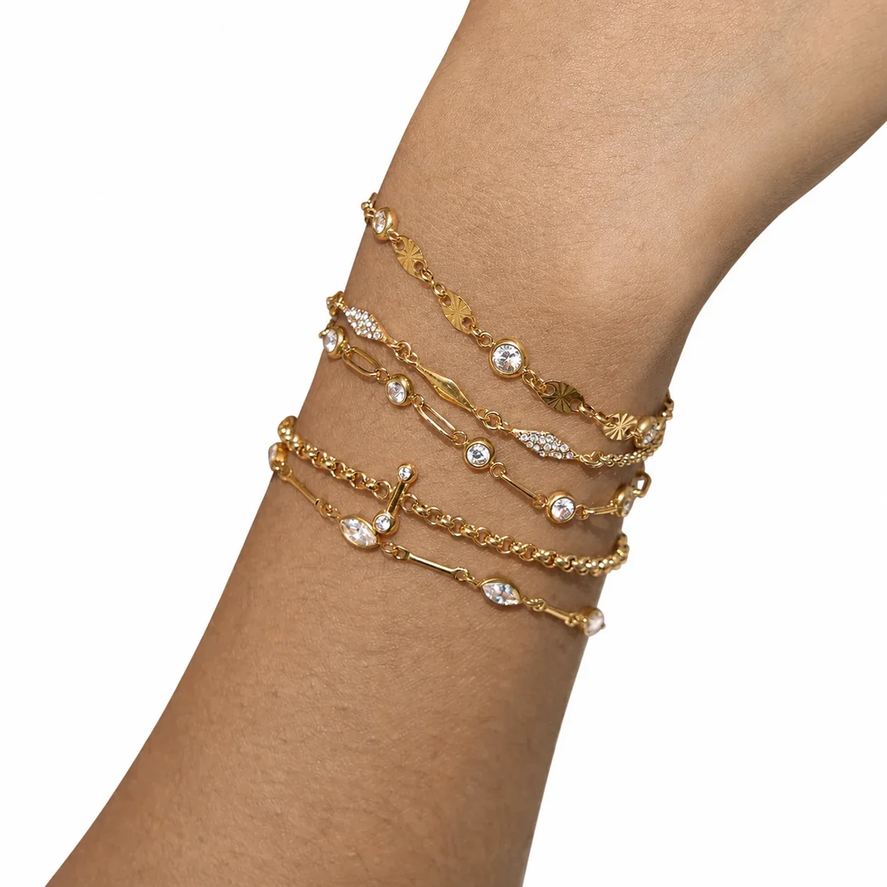 Delicate 18K Gold-Plated Rolo Chain CZ Toggle Bracelet