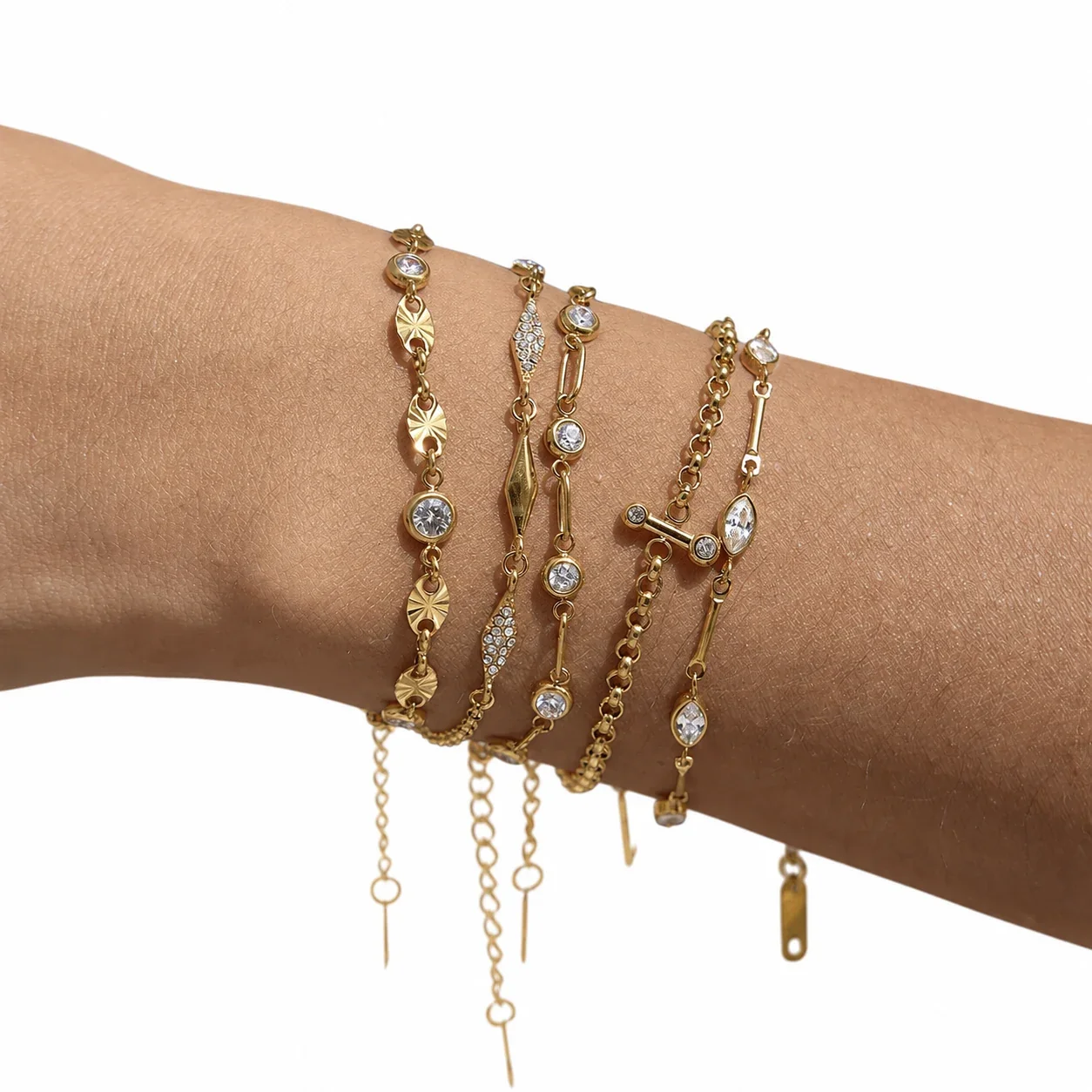 Delicate 18K Gold-Plated Rolo Chain CZ Toggle Bracelet