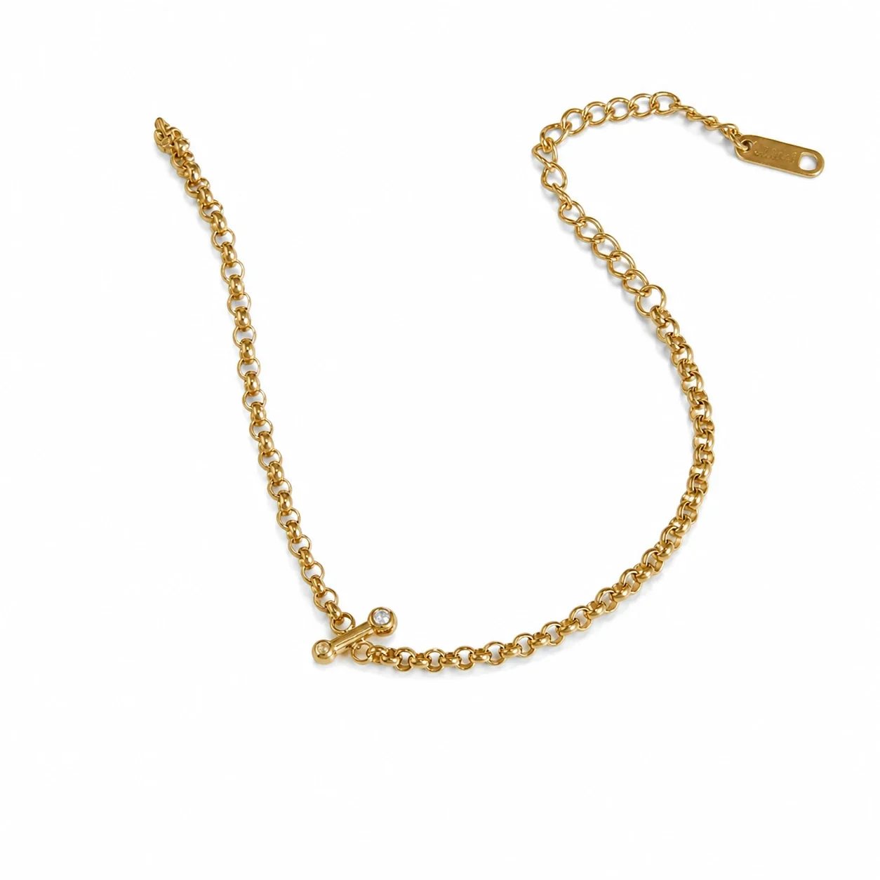 Delicate 18K Gold-Plated Rolo Chain CZ Toggle Bracelet