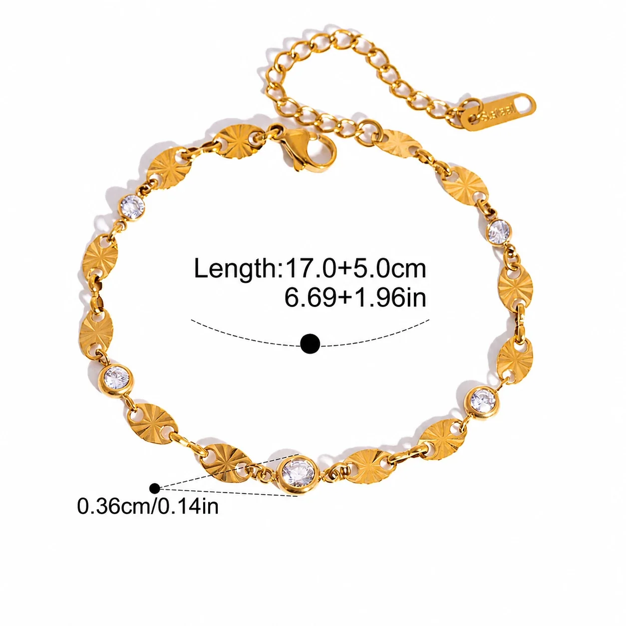 Delicate 18K Gold-Plated Rolo Chain CZ Toggle Bracelet - Gold Toggle Bar