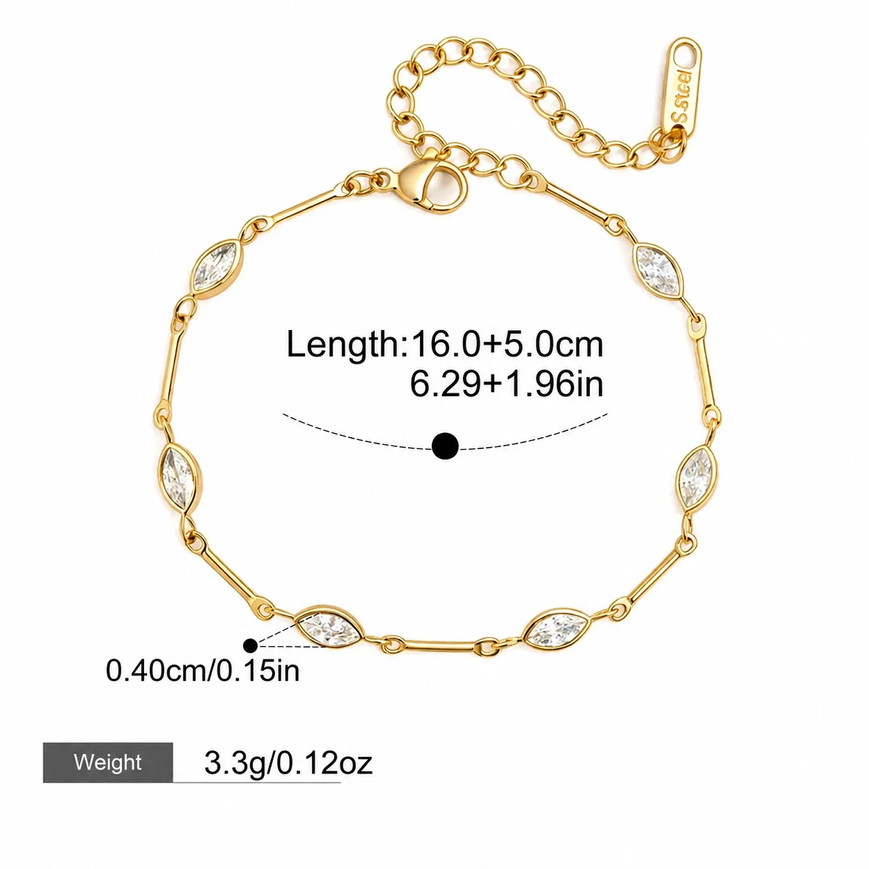 Delicate 18K Gold-Plated Rolo Chain CZ Toggle Bracelet - Gold Bezel Round