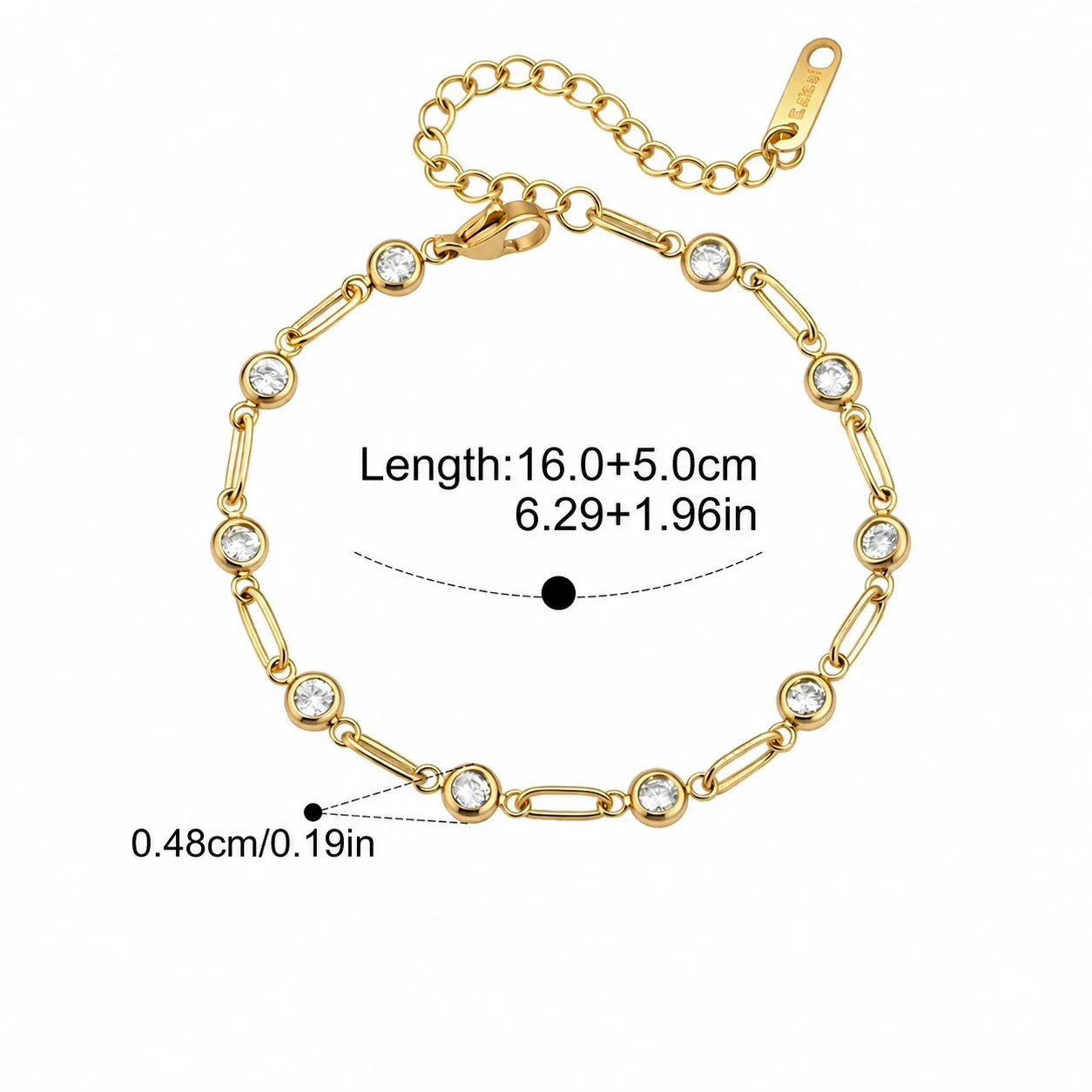 Delicate 18K Gold-Plated Rolo Chain CZ Toggle Bracelet - Gold Pave Leaf