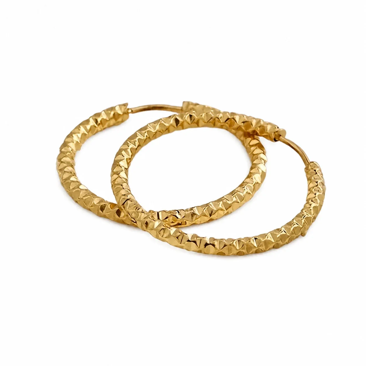 Faceted 316 Stainless Steel Textured Hoop Earrings
