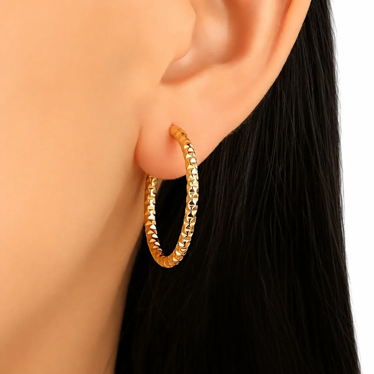 Faceted 316 Stainless Steel Textured Hoop Earrings