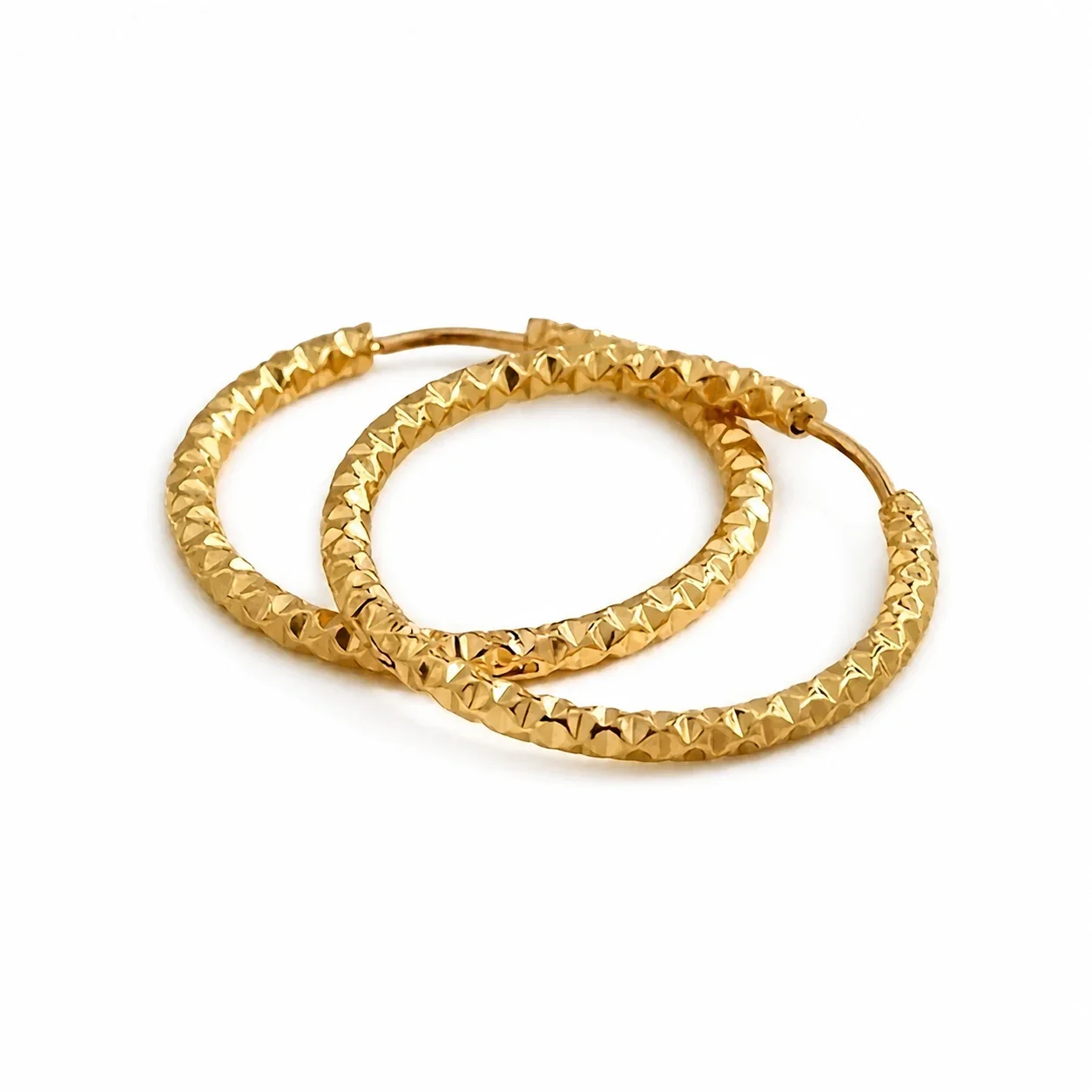 Faceted 316 Stainless Steel Textured Hoop Earrings - Gold