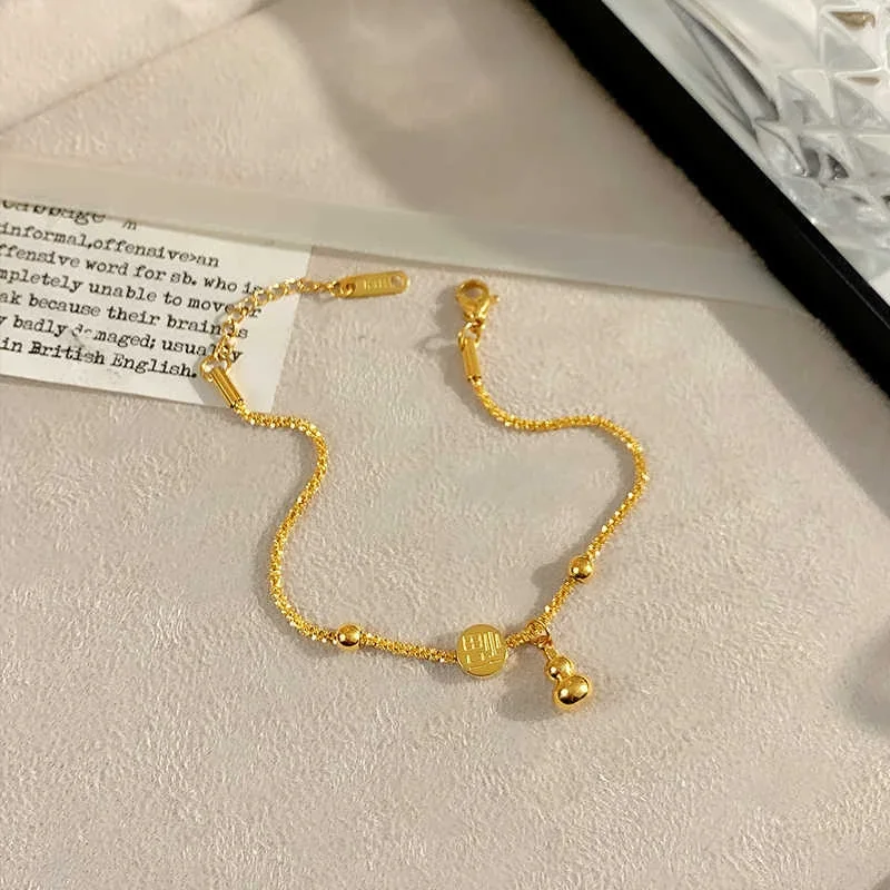 Gourd Charm Bracelet with Fortune Disc, 18K Gold-Plated Steel