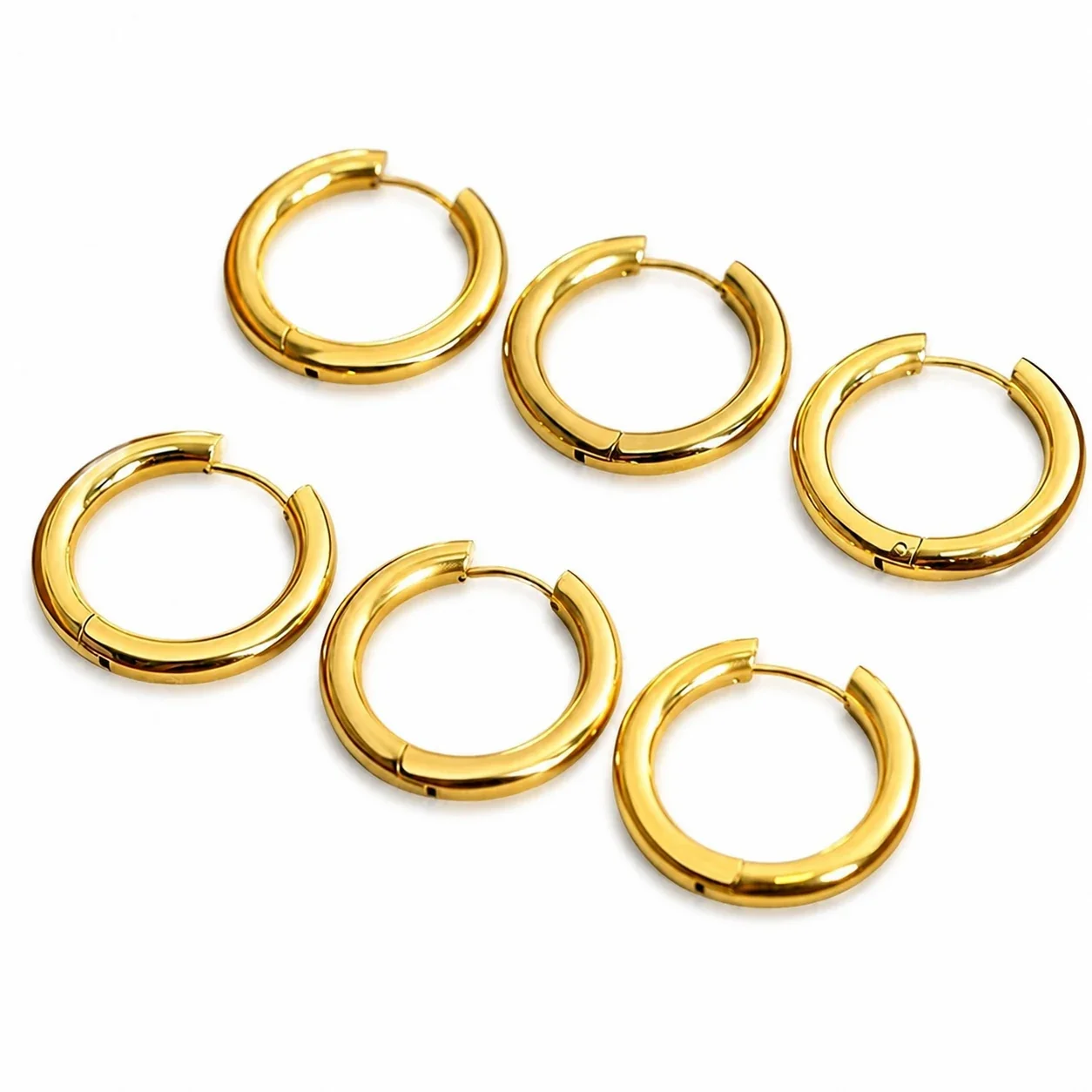 Hoop Earrings Round Tube Hinge 316 Stainless Steel Gold PVD