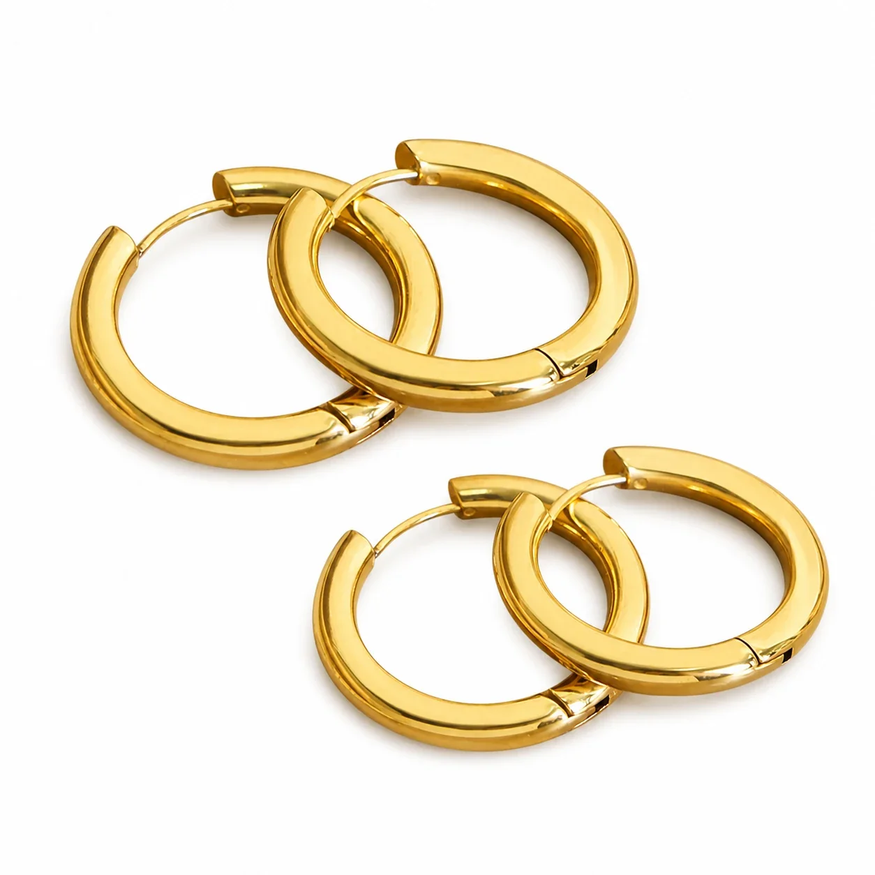 Hoop Earrings Round Tube Hinge 316 Stainless Steel Gold PVD