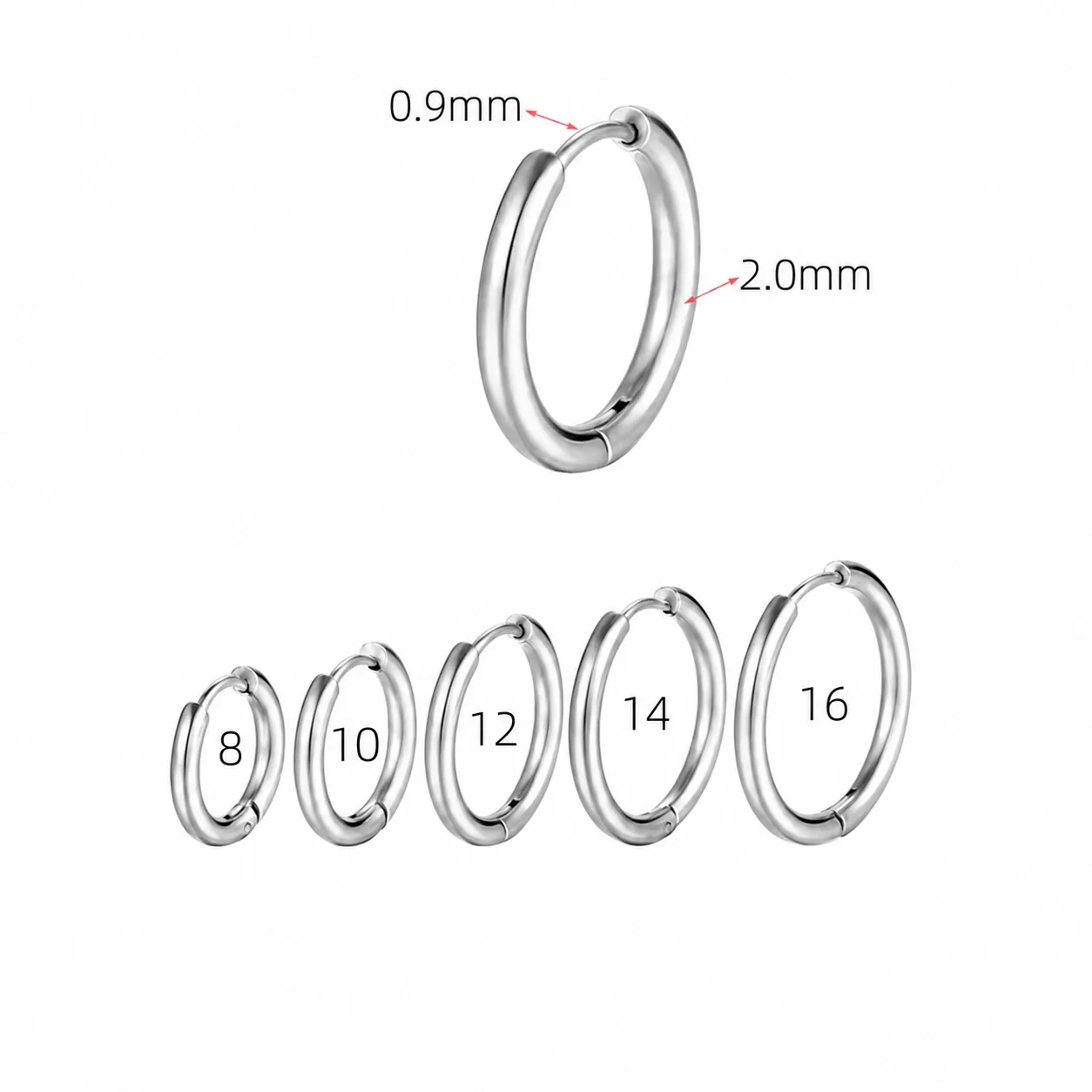 Hoop Earrings Round Tube Hinge 316 Stainless Steel Gold PVD