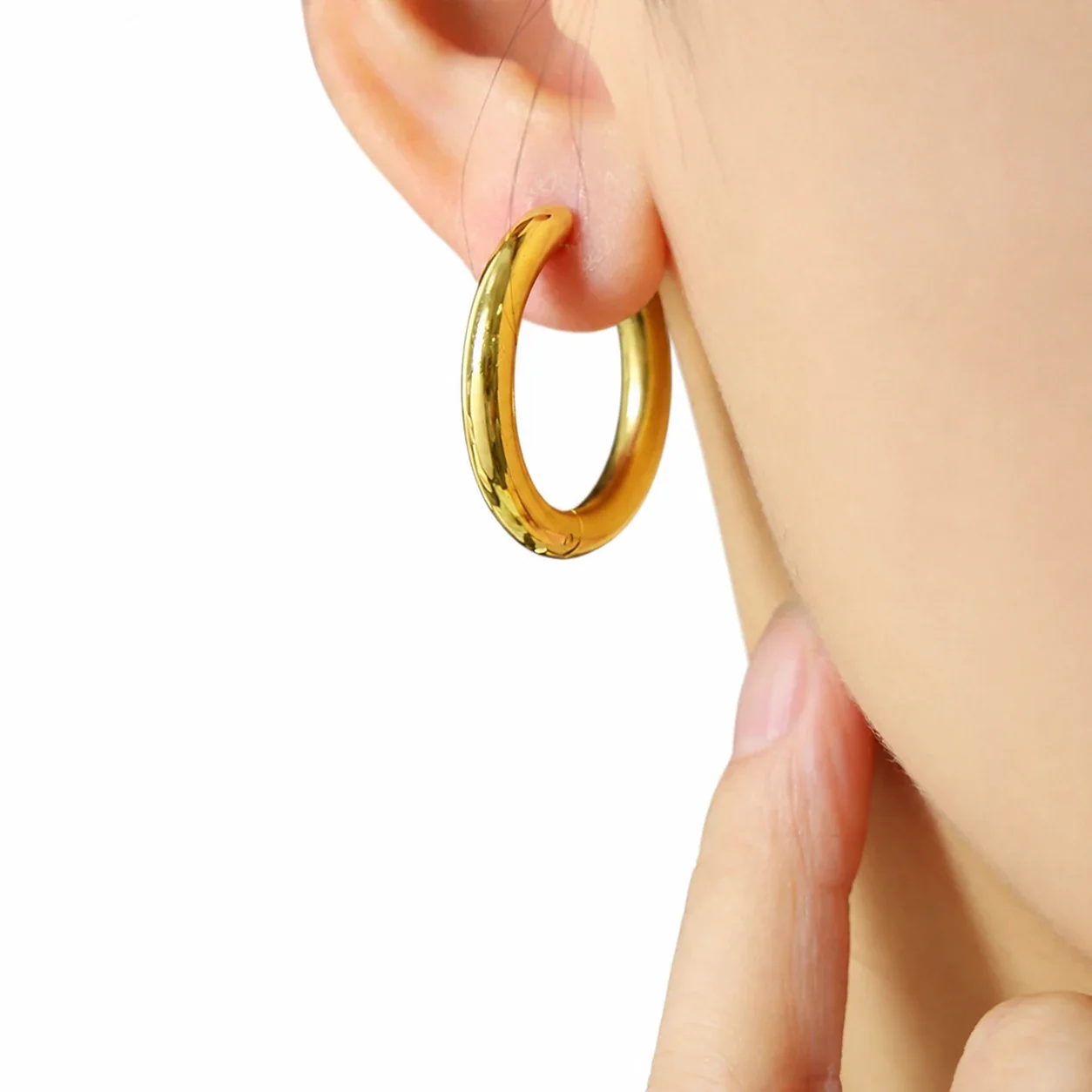 Hoop Earrings Round Tube Hinge 316 Stainless Steel Gold PVD