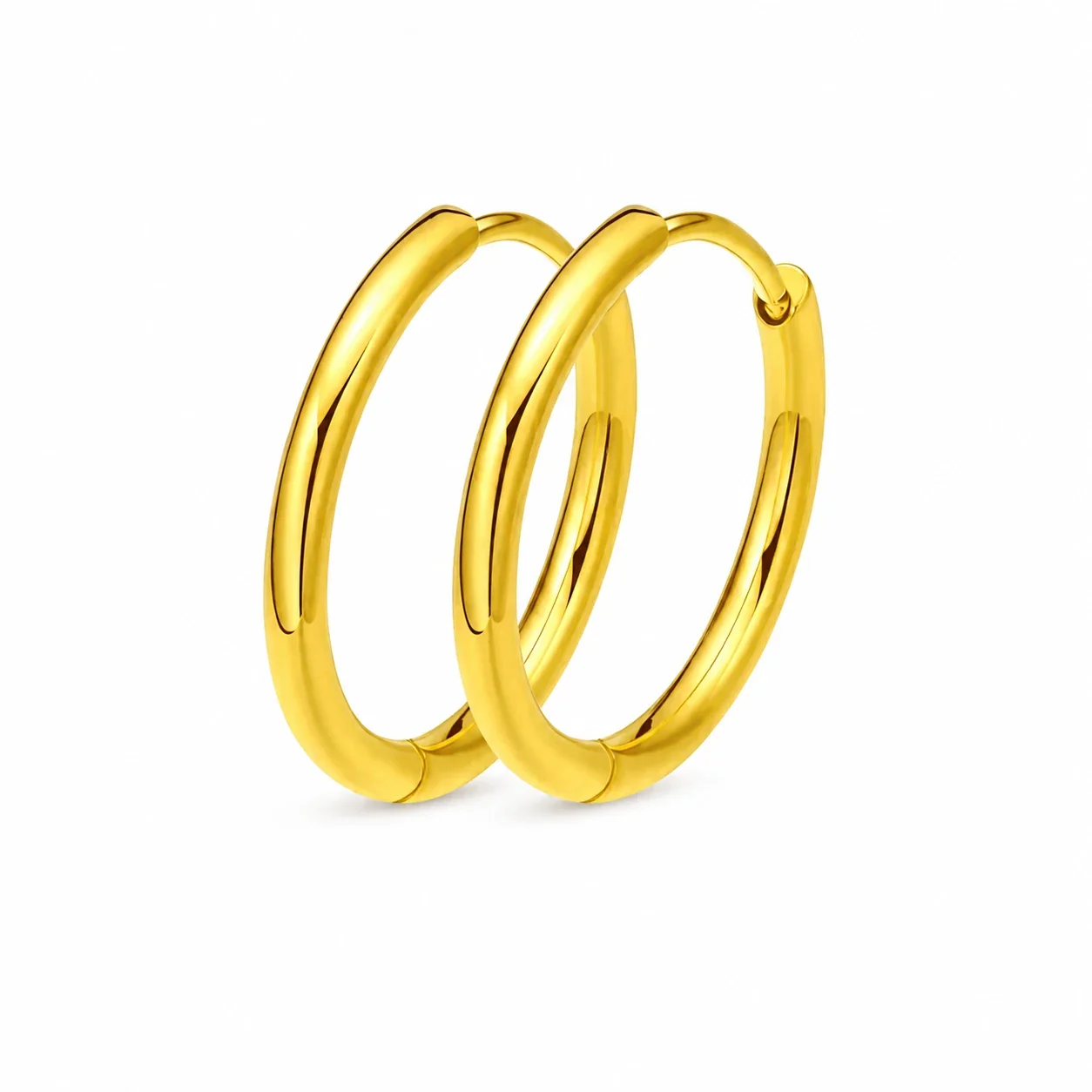 Hoop Earrings Round Tube Hinge 316 Stainless Steel Gold PVD - 2 mm Wire / 8 mm Inner Diameter