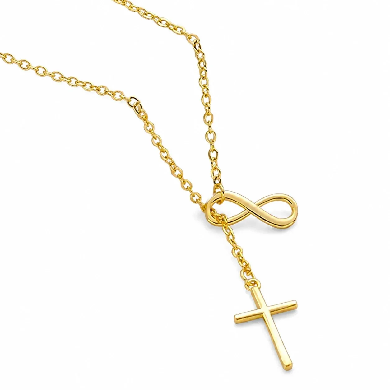 Foto del producto: Collar acero inoxidable 316 con cruz infinita y cadena de cable, PVD dorado