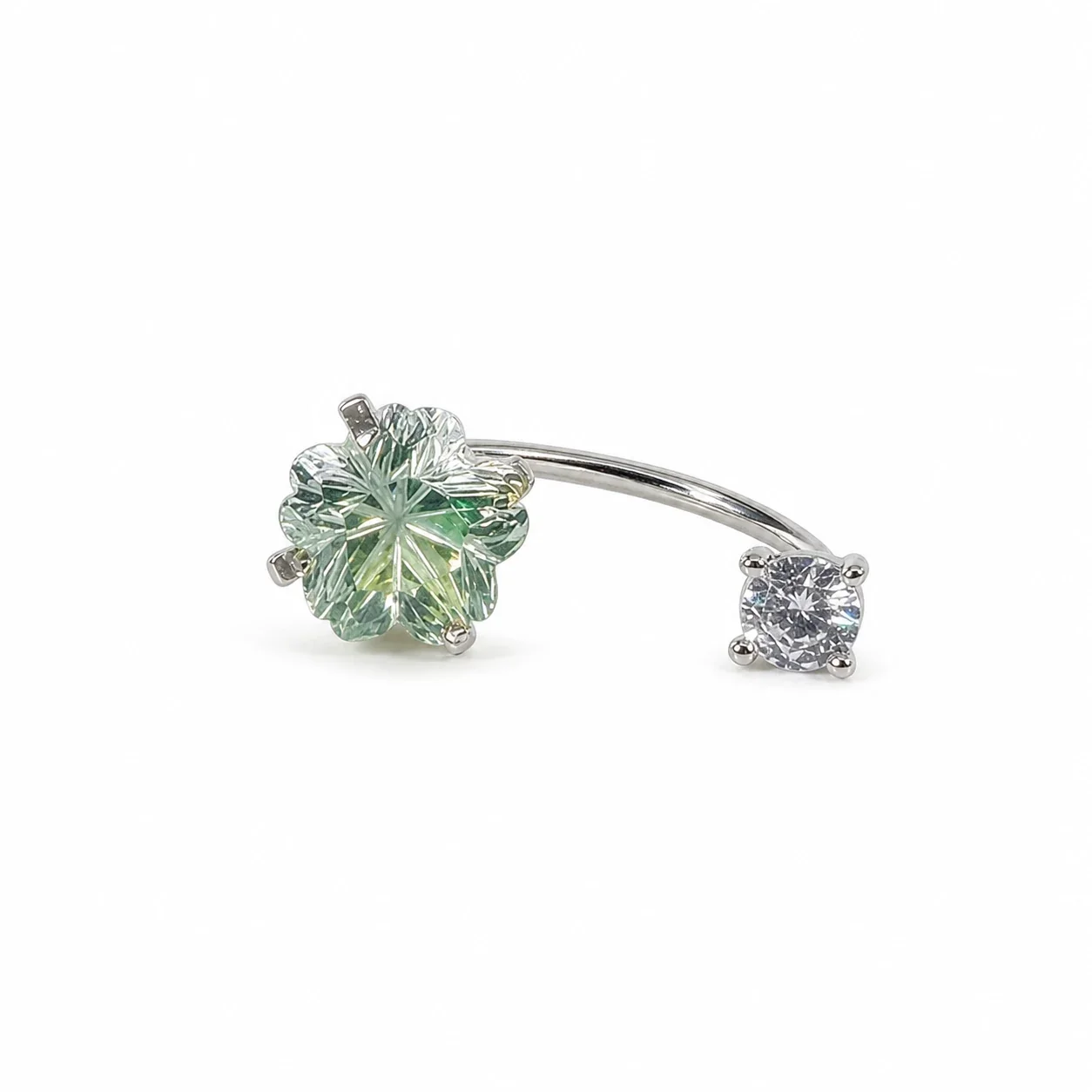 Iridescent 316 Stainless Steel Floral CZ Ear Cuff - Green AB