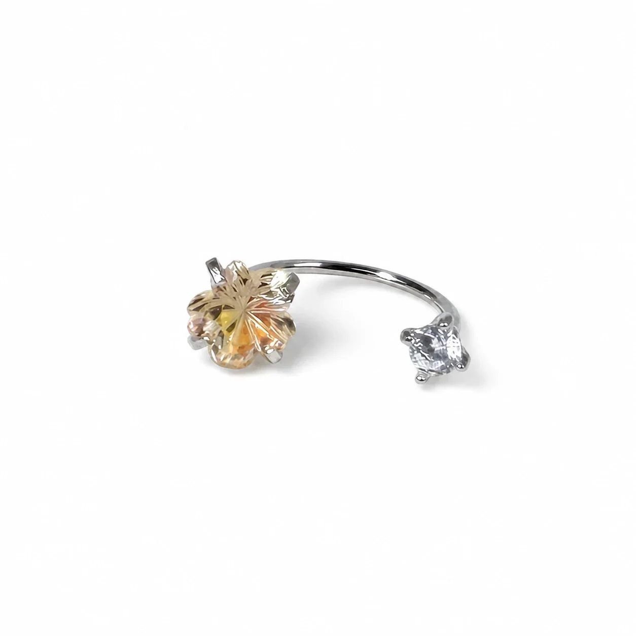 Iridescent 316 Stainless Steel Floral CZ Ear Cuff - Yellow AB