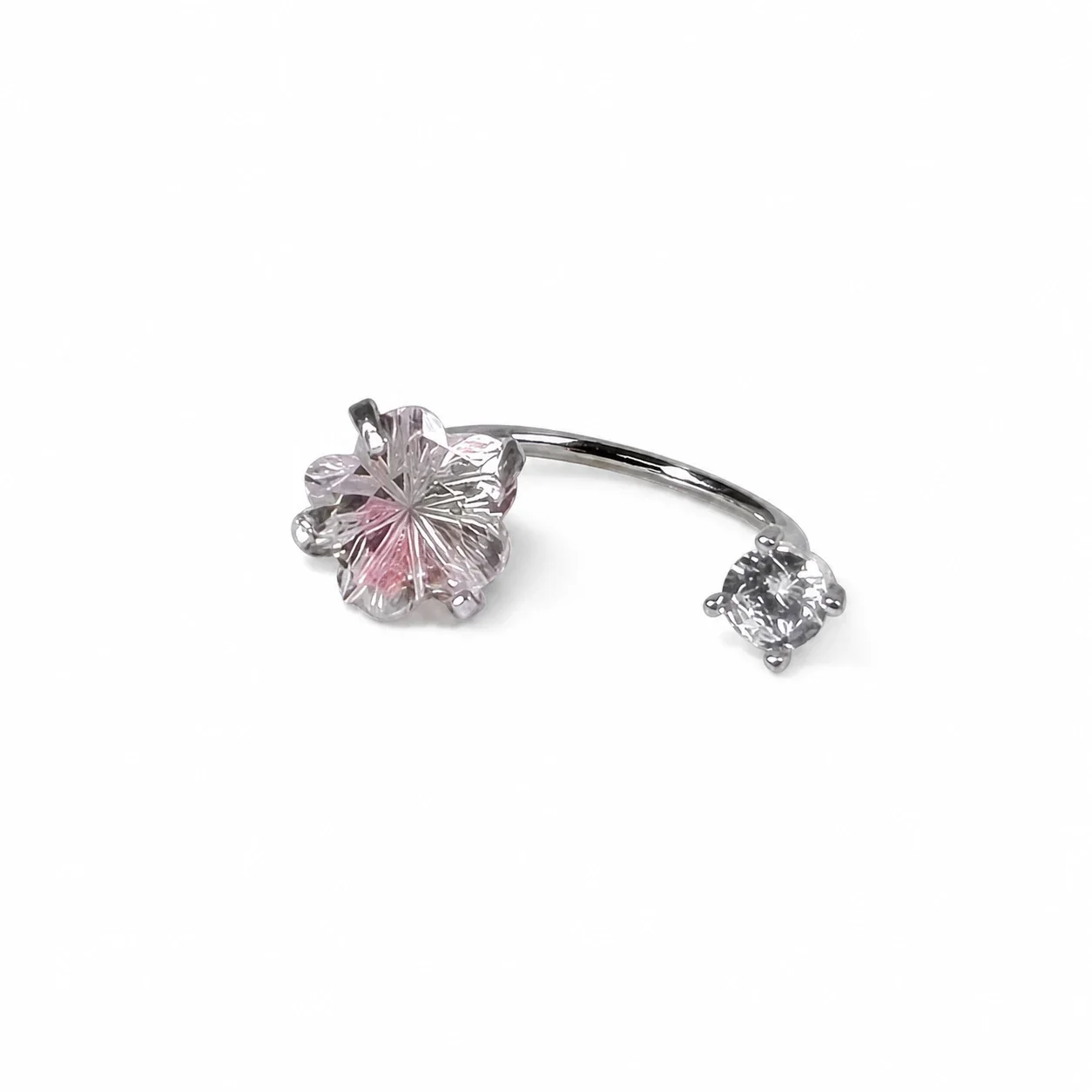 Iridescent 316 Stainless Steel Floral CZ Ear Cuff - Pink AB