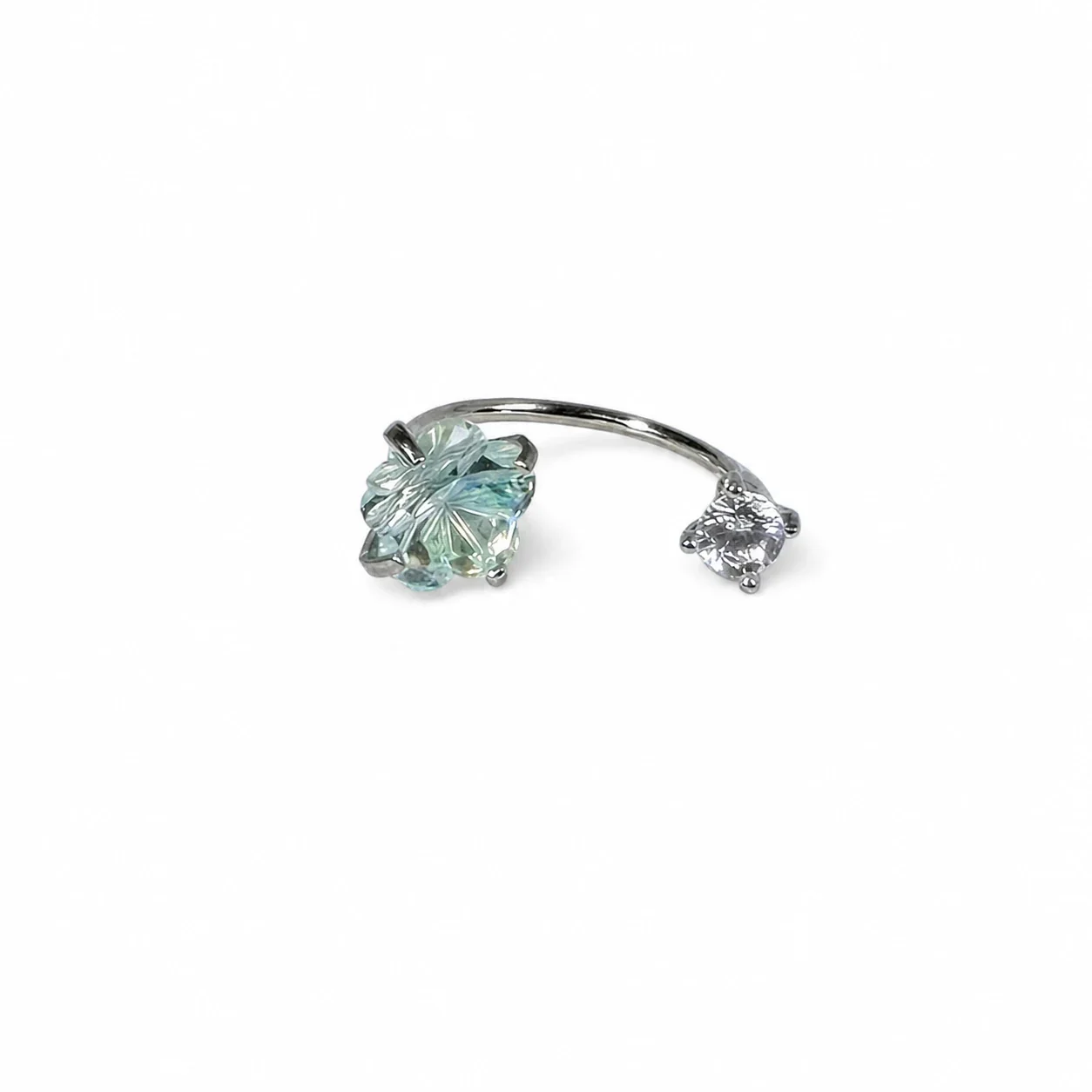 Iridescent 316 Stainless Steel Floral CZ Ear Cuff - Blue AB