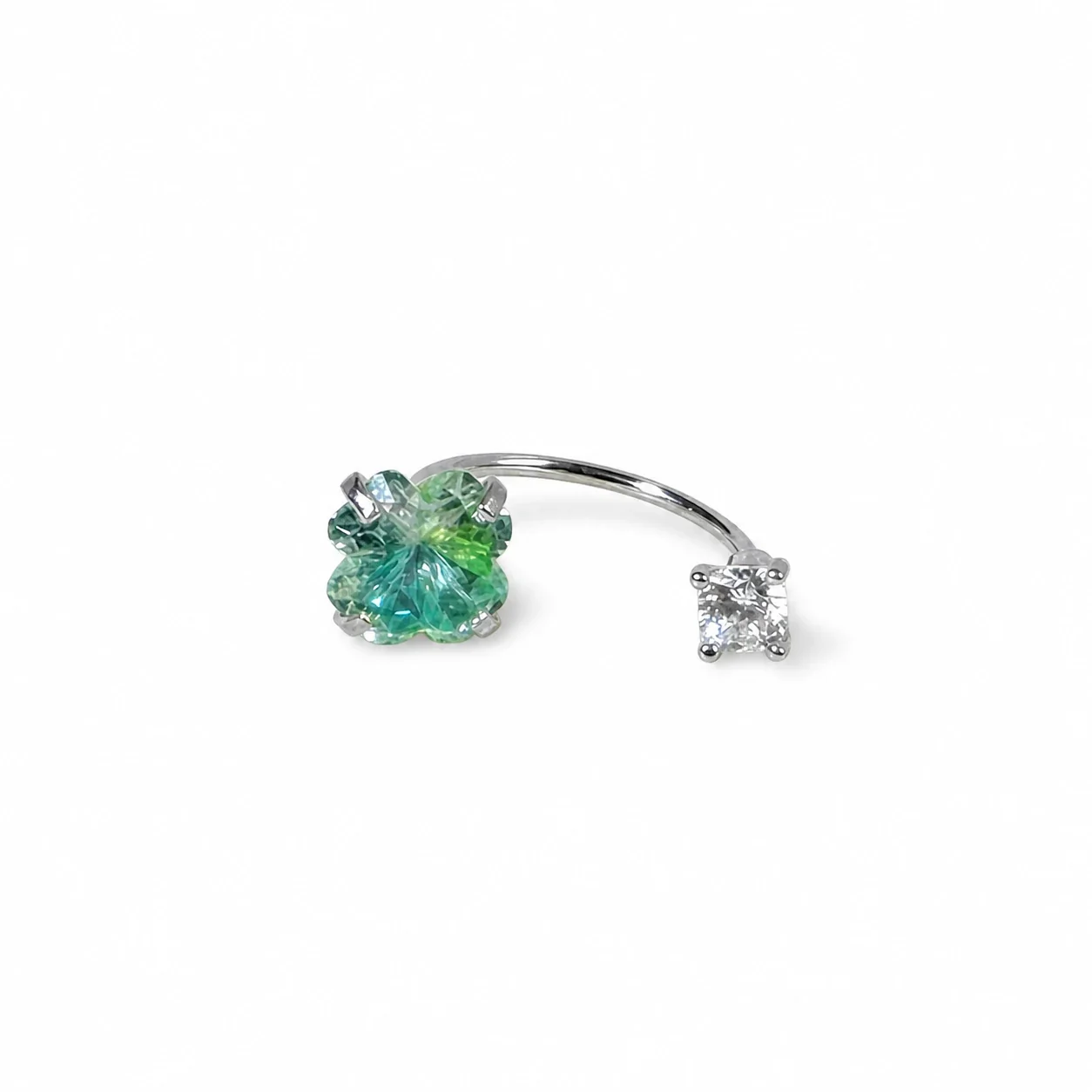 Iridescent 316 Stainless Steel Floral CZ Ear Cuff - Green Clover AB