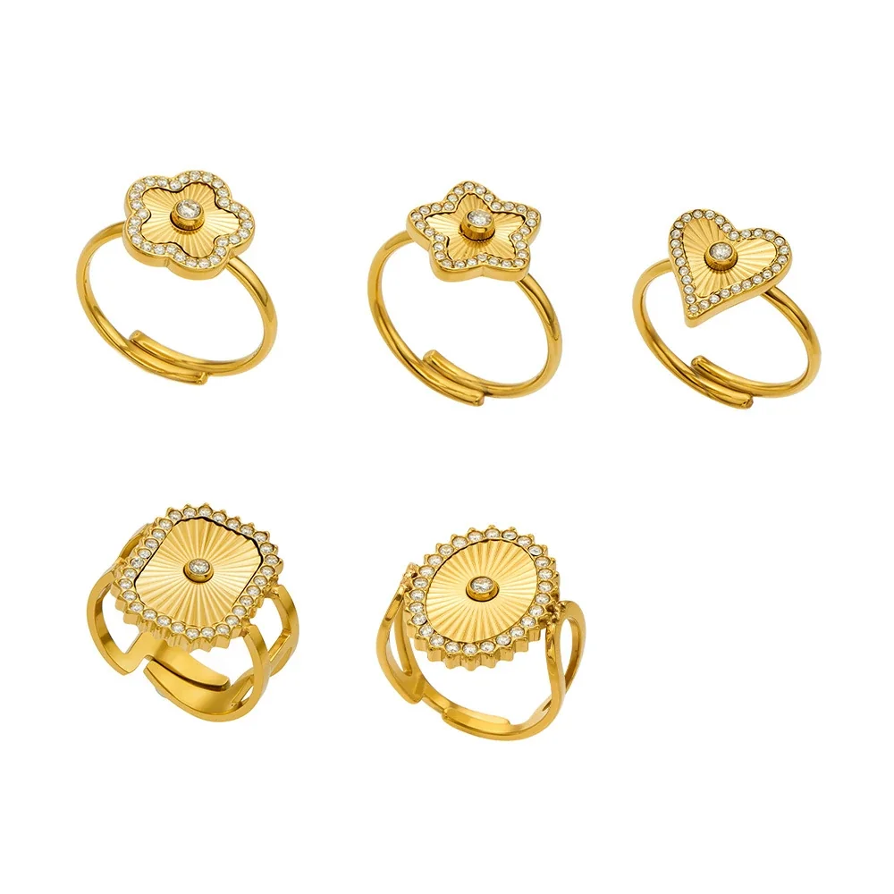 Radiant 18K Gold PVD Ribbed Motif CZ Open 316L Stainless Steel Ring
