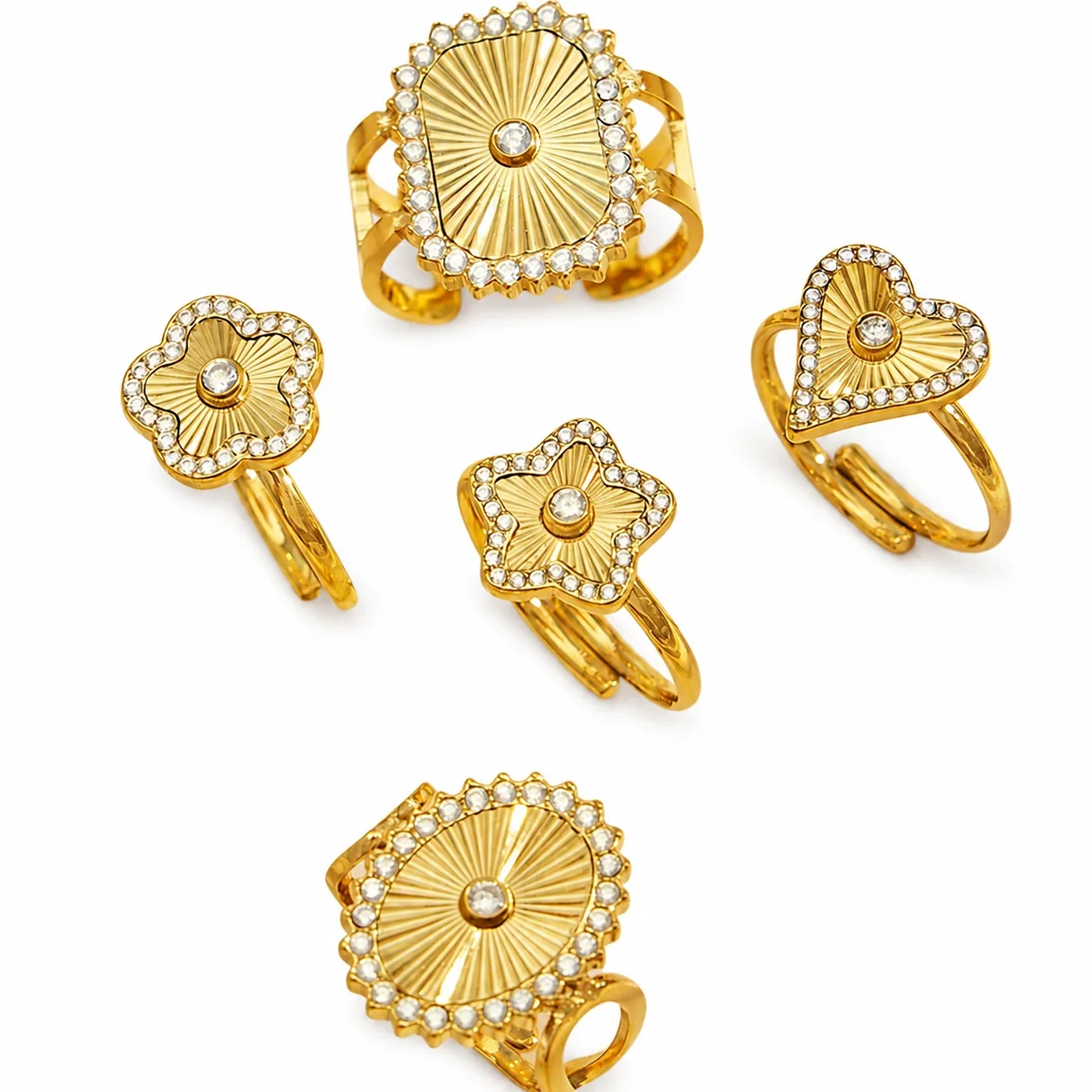 Radiant 18K Gold-Plated Ribbed Motif CZ Open Ring