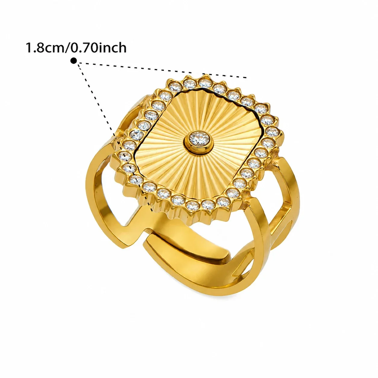 Radiant 18K Gold-Plated Ribbed Motif CZ Open Ring - Gold Square CZ Open