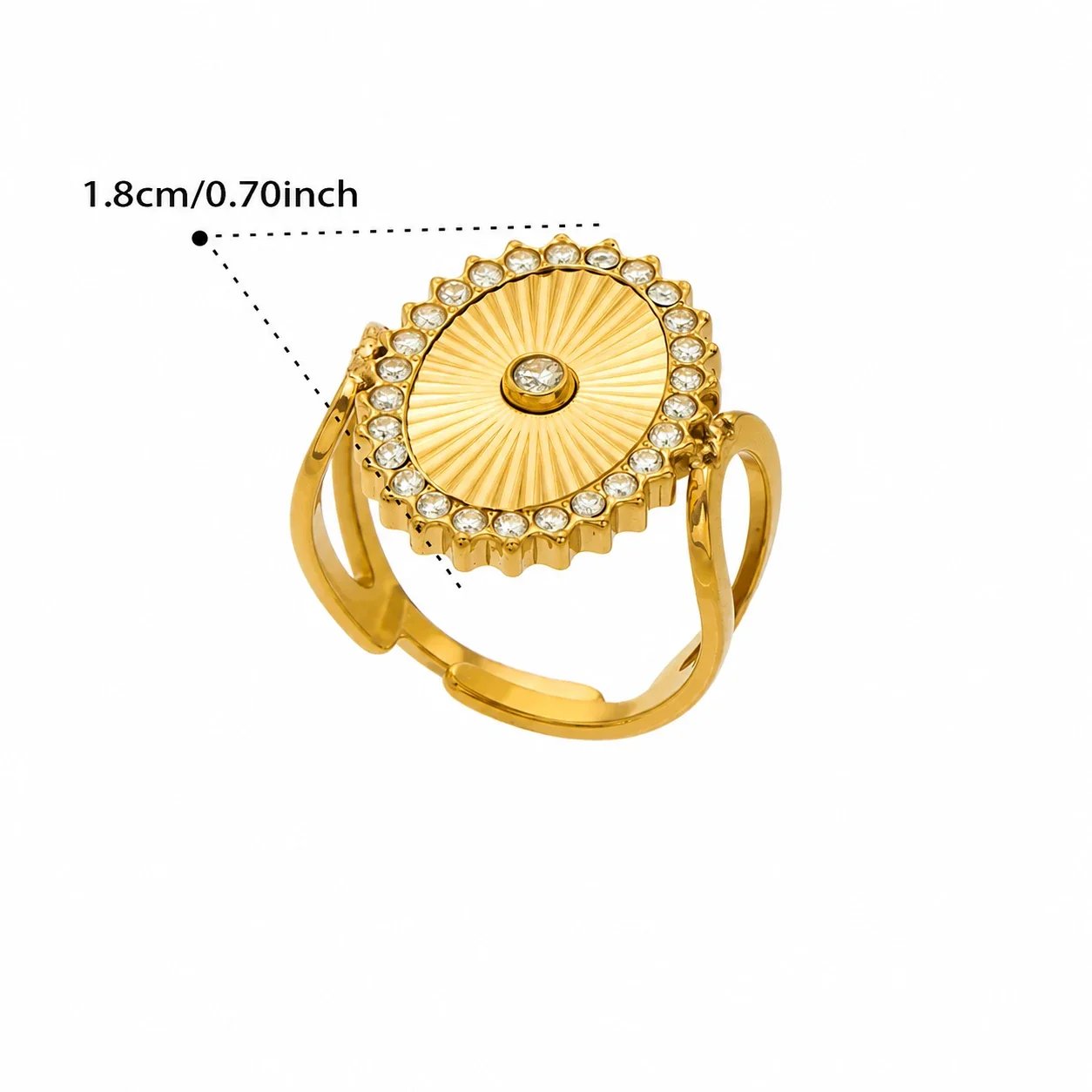 Radiant 18K Gold-Plated Ribbed Motif CZ Open Ring - Gold Oval CZ Open