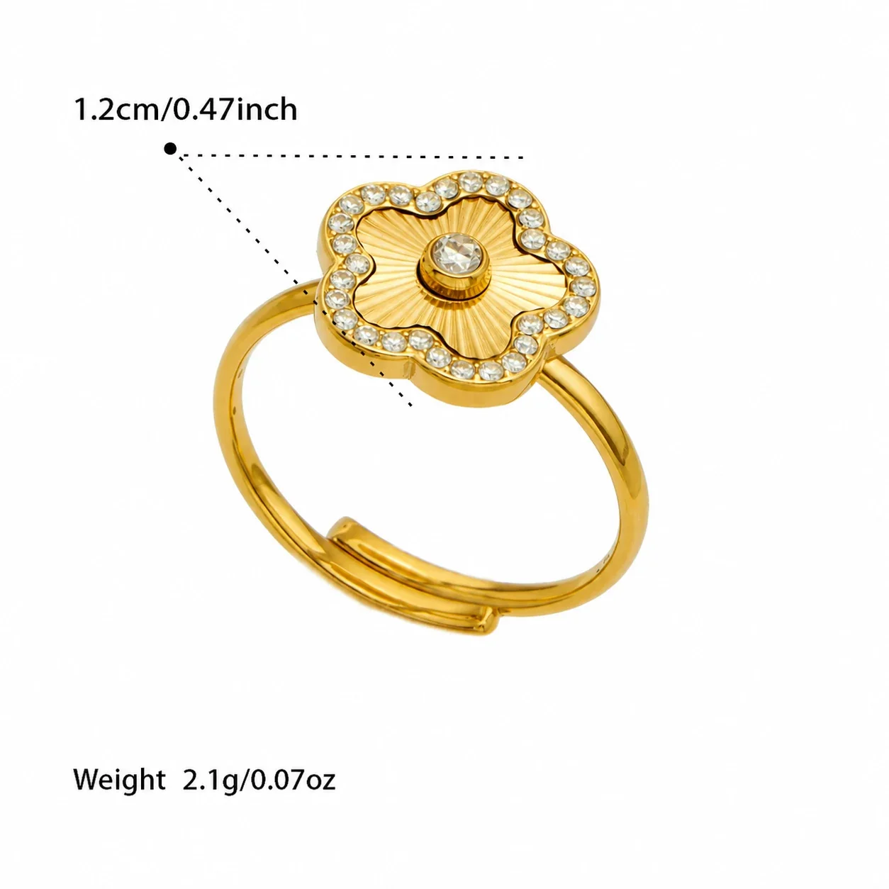 Radiant 18K Gold-Plated Ribbed Motif CZ Open Ring - Gold Flower CZ Open