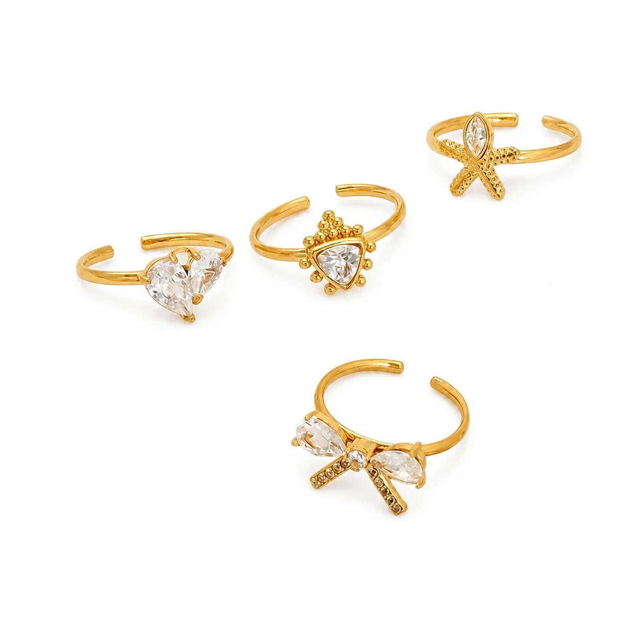 Delicate Gold-Plated Stainless Steel Bow Pear-Cut CZ Ring