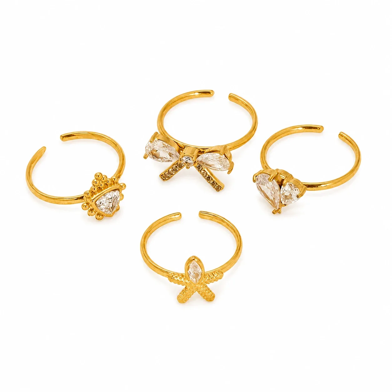 Delicate Gold-Plated Stainless Steel Bow Pear-Cut CZ Ring