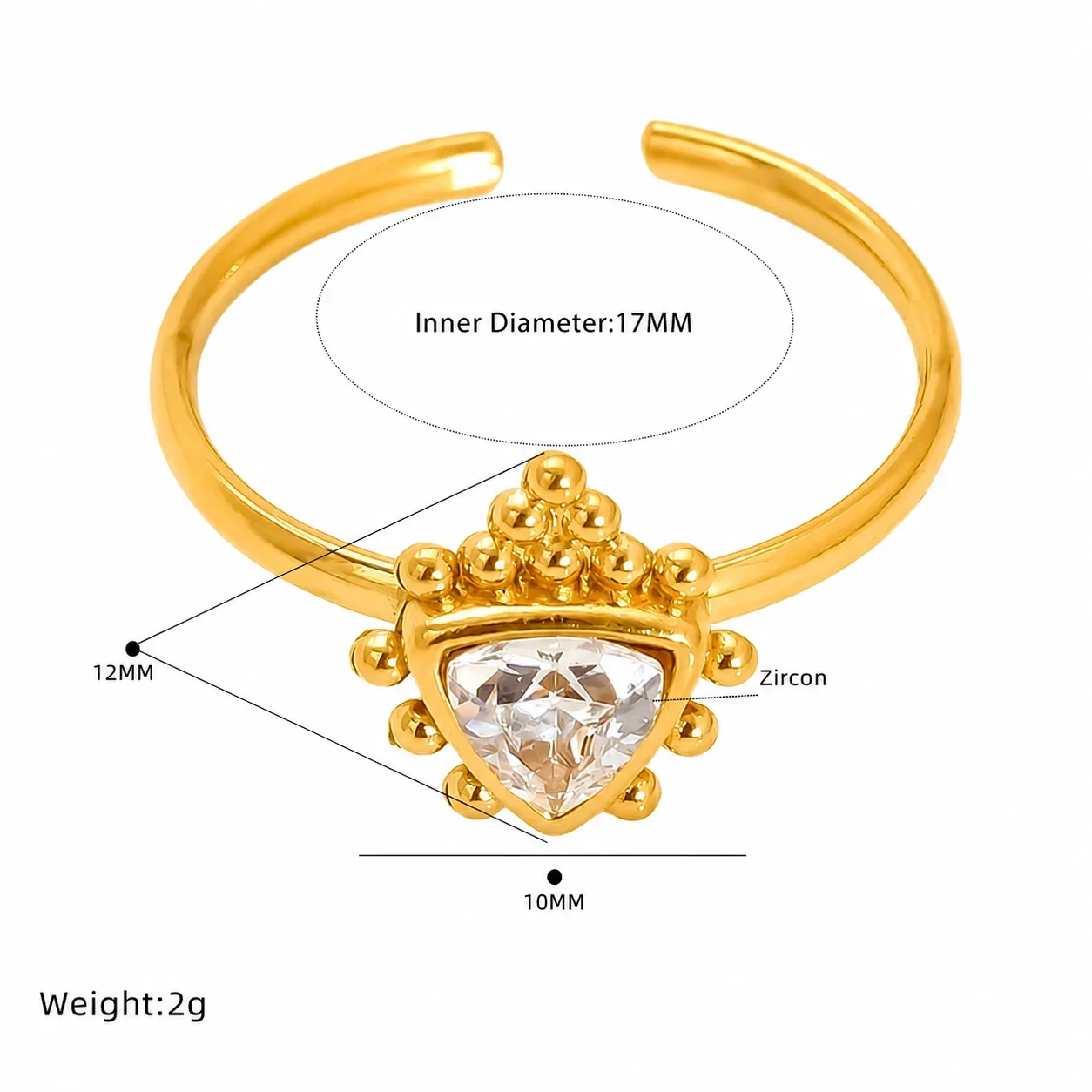 Delicate Gold-Plated Stainless Steel Bow Pear-Cut CZ Ring - Gold Beaded Teardrop