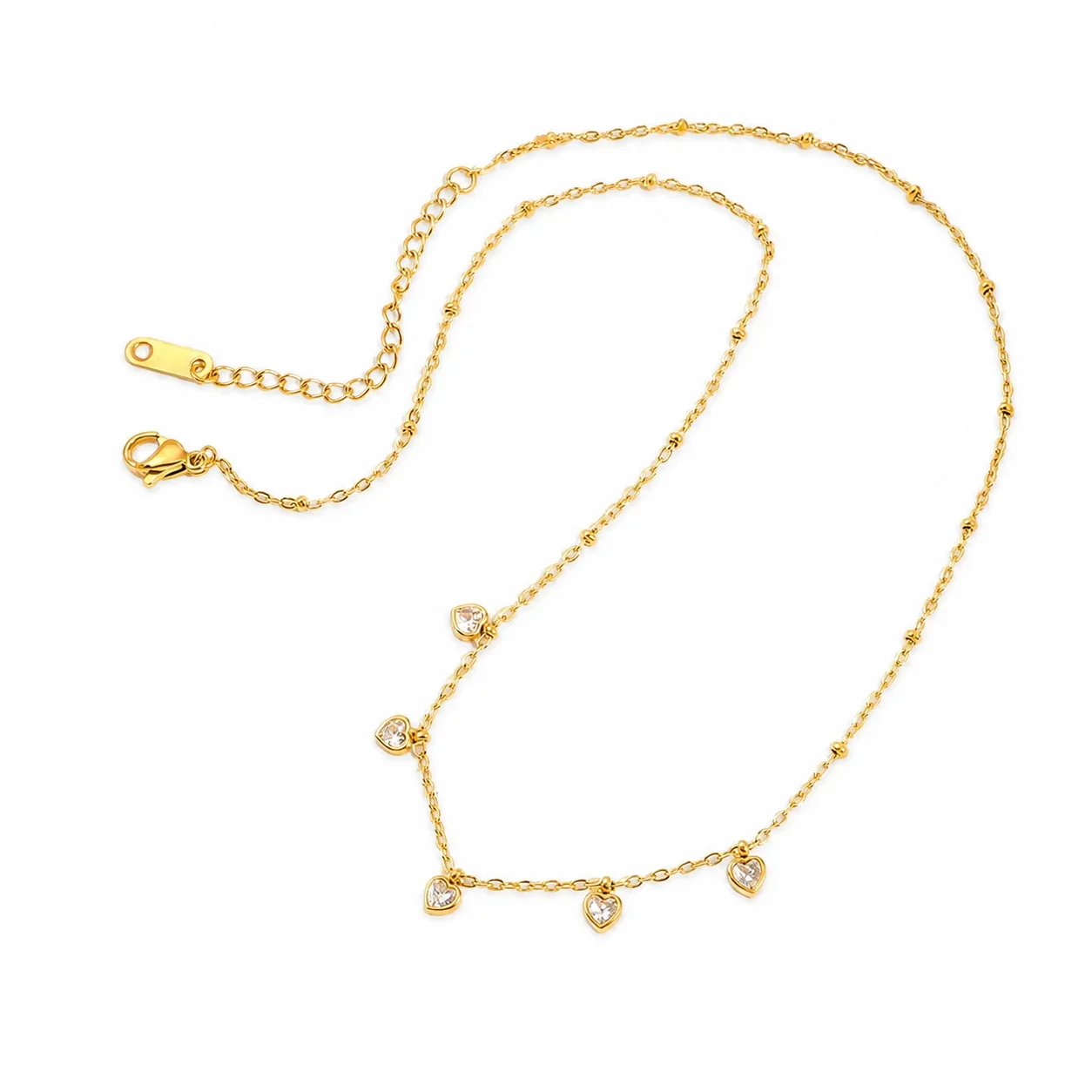 Delicate Gold-Plated Stainless Steel Heart CZ Necklace